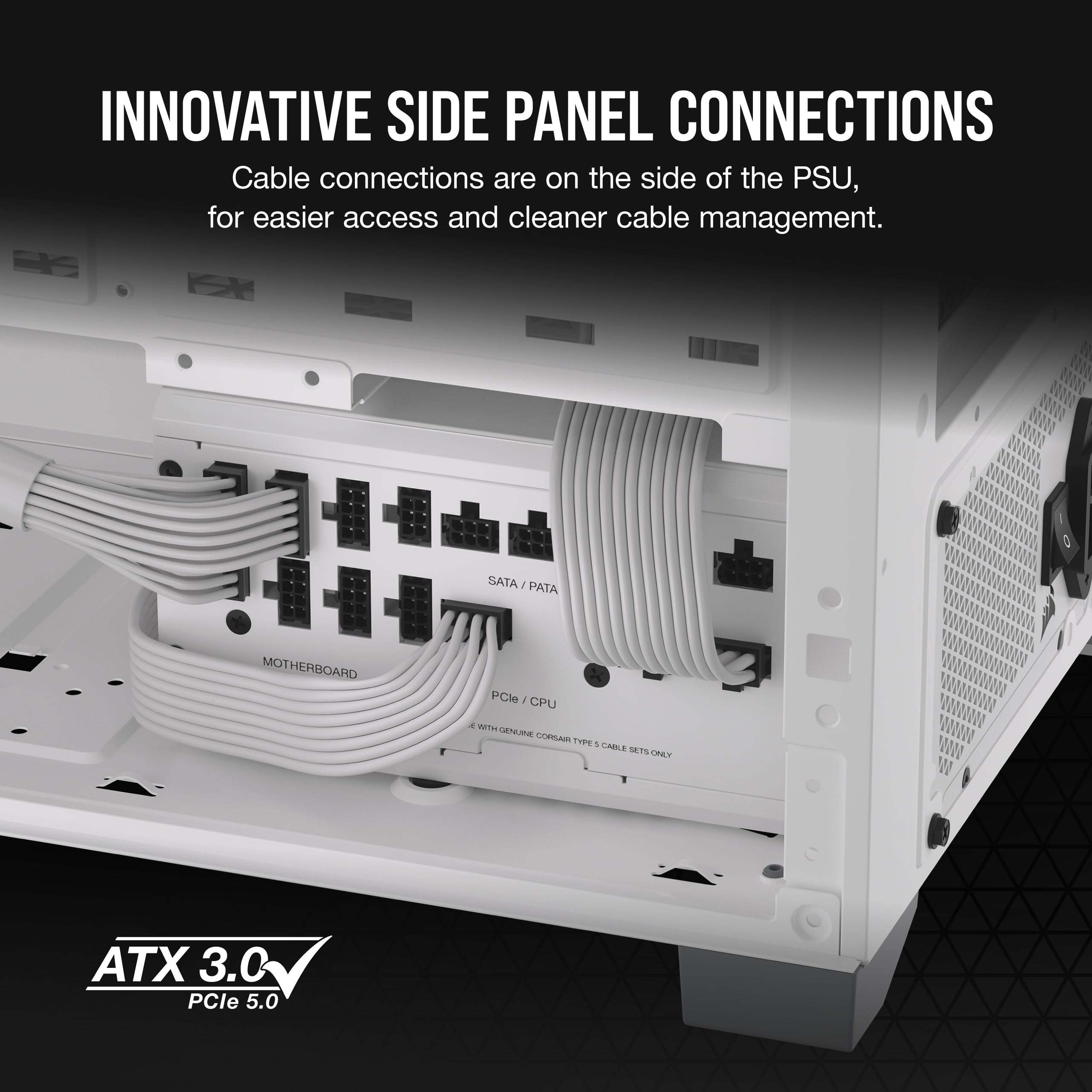 CORSAIR RM1000x Shift 1000W Fully Modular ATX Power Supply - 80 Plus Gold, PCIe 5.1, Zero RPM, White
