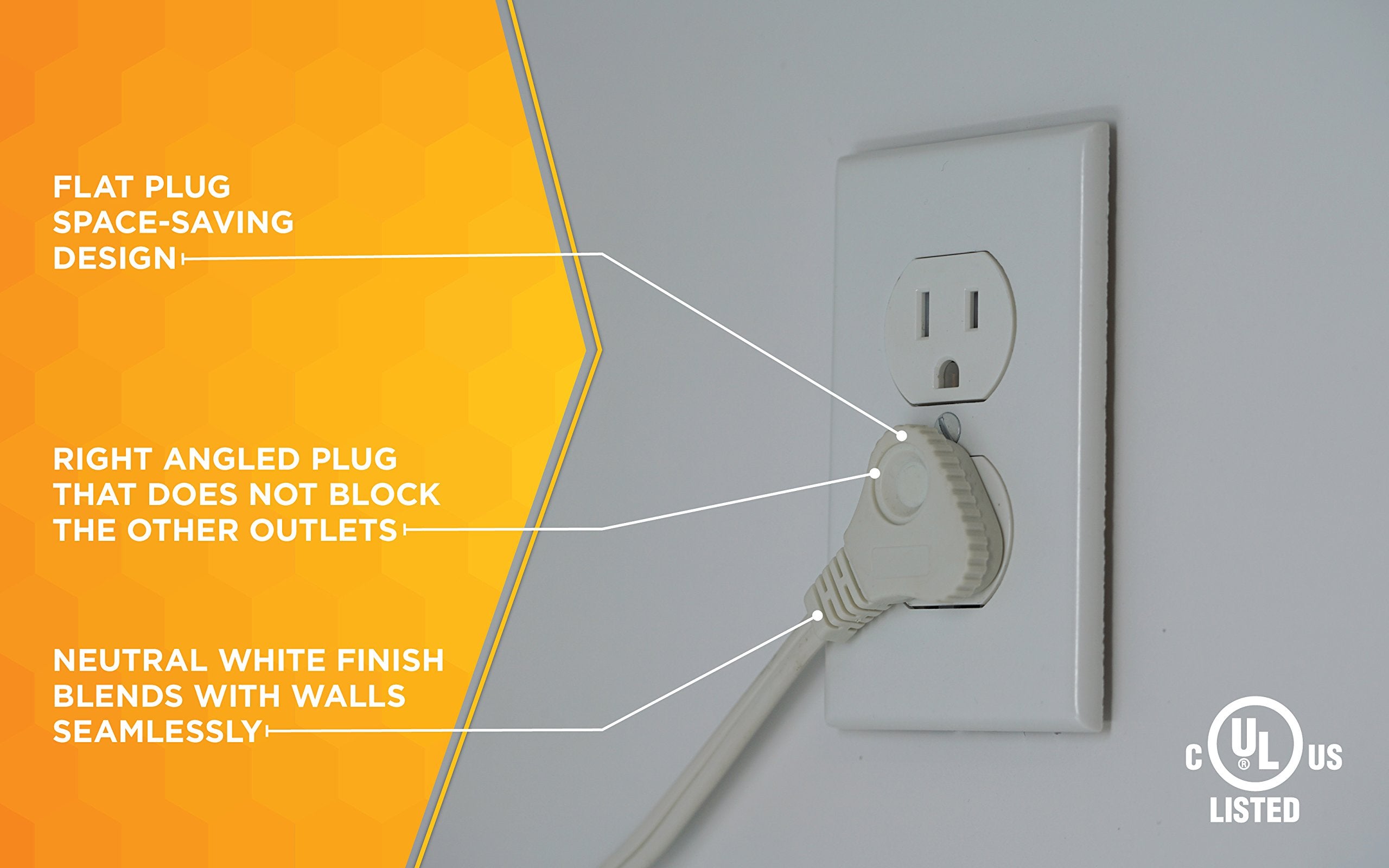 Woods Slimline 16/2 Flat Plug Extension Cord, 7Ft, White, 2236