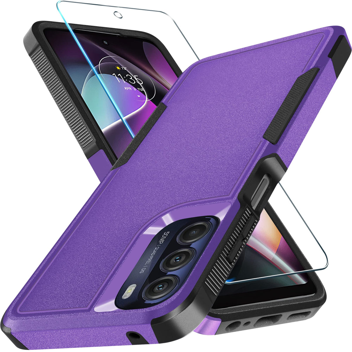 Rmocr Motorola Moto G 5G 2022 Case With Tempered Glass Screen Protector[1 Pack], Heavy Duty Rugged Shockproof Full Body Protecti