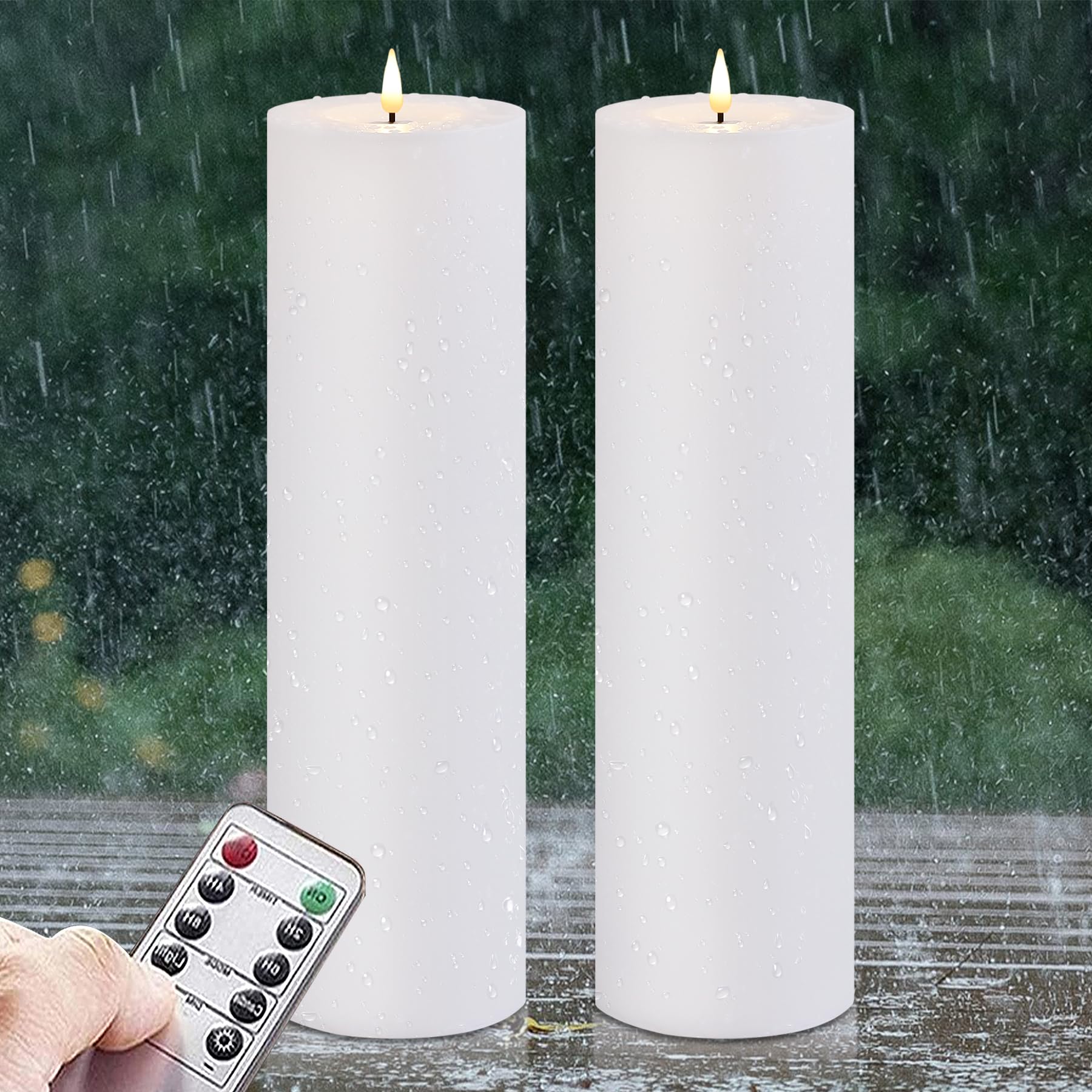 Zevanor 4'' X 14'' Flameless Led Waterproof Remote Pillar Candles, Timer Battery Operated Flickering Large Plastic White Outdoor