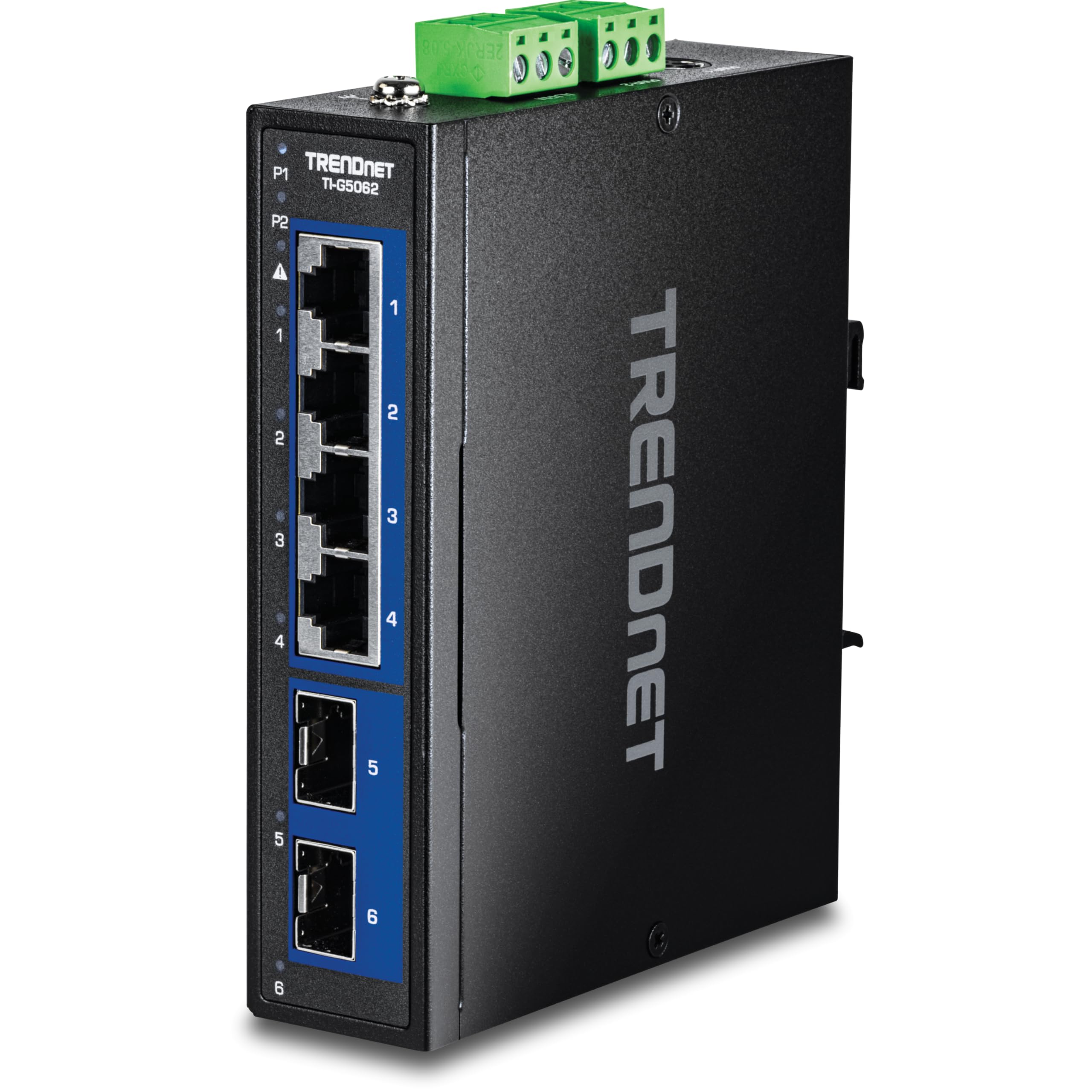 TRENDnet 6-Port Hardened Industrial Multi-Gig DIN-Rail Switch, TI-G5062, 4 x 2.5G Ports, 2x10G SFP Ports, 60Gbs Switching Capaci