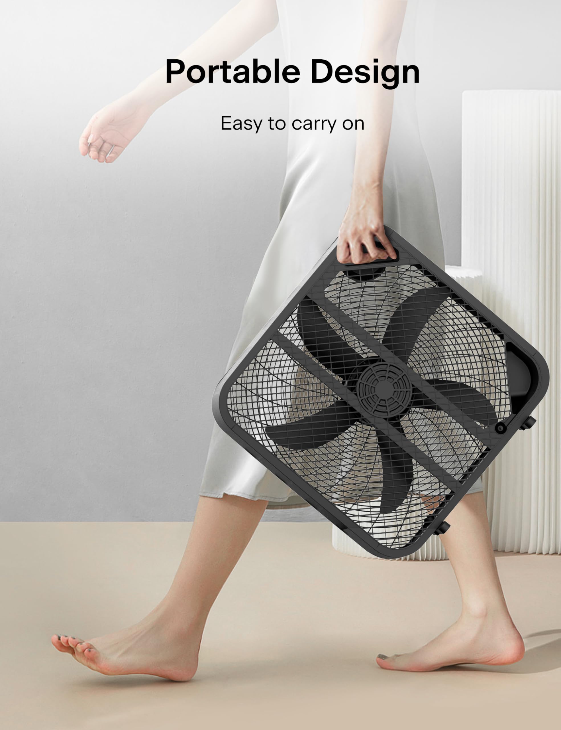 Pelonis 3 Speed Box Fan For Full Force Circulation With Air Conditioner, Upgrade Floor Fan, Black, Medium