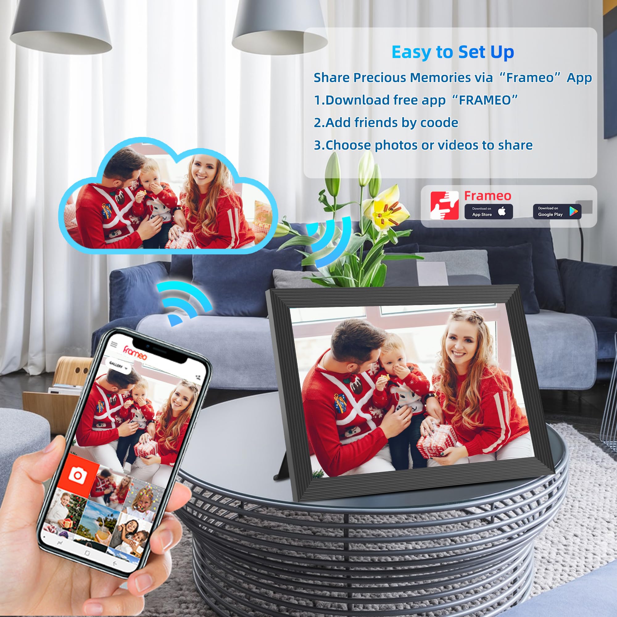 Reumar 32Gb Digital Picture Frame,10.1 Inch,Wifi Smart Digital Photo Frame Ips Lcd Touch Screen,Auto Rotate,Easy Setup To Share