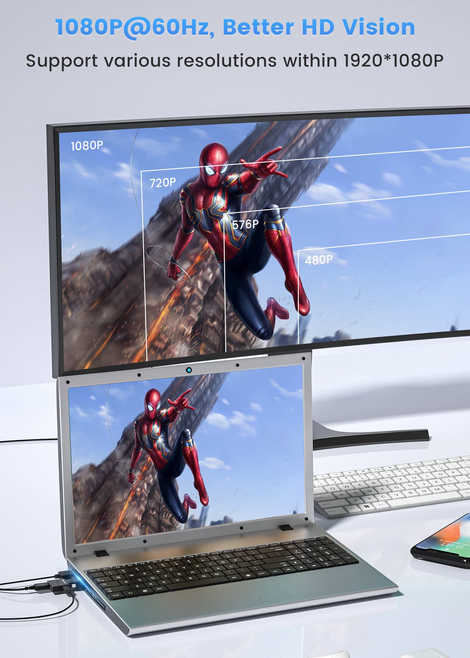 Foinnex Vga To Hdmi Adapter Converter With Audio,(Pc Vga Source Output To Tv/Monitor With Hdmi Connector), Active Male Vga In Female Hdmi 1080P Video Dongle Adaptador For Computer,Laptop,Projector