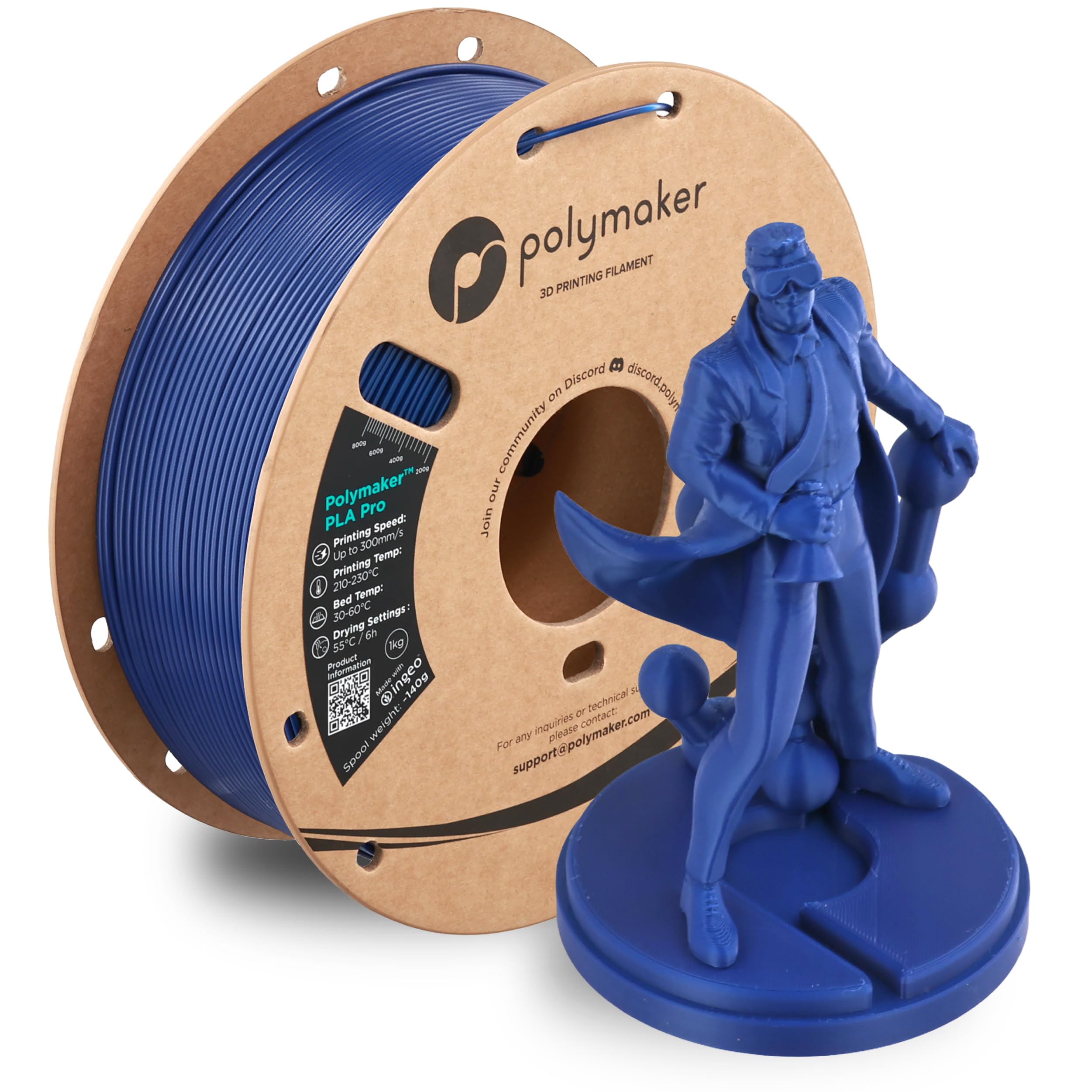 Polymaker PLA Pro 3D Printing Filament Blue 1.75mm 1KG, High-Impact Tough PLA, Fast Printing up to 300mm/s, High Speed New Formu