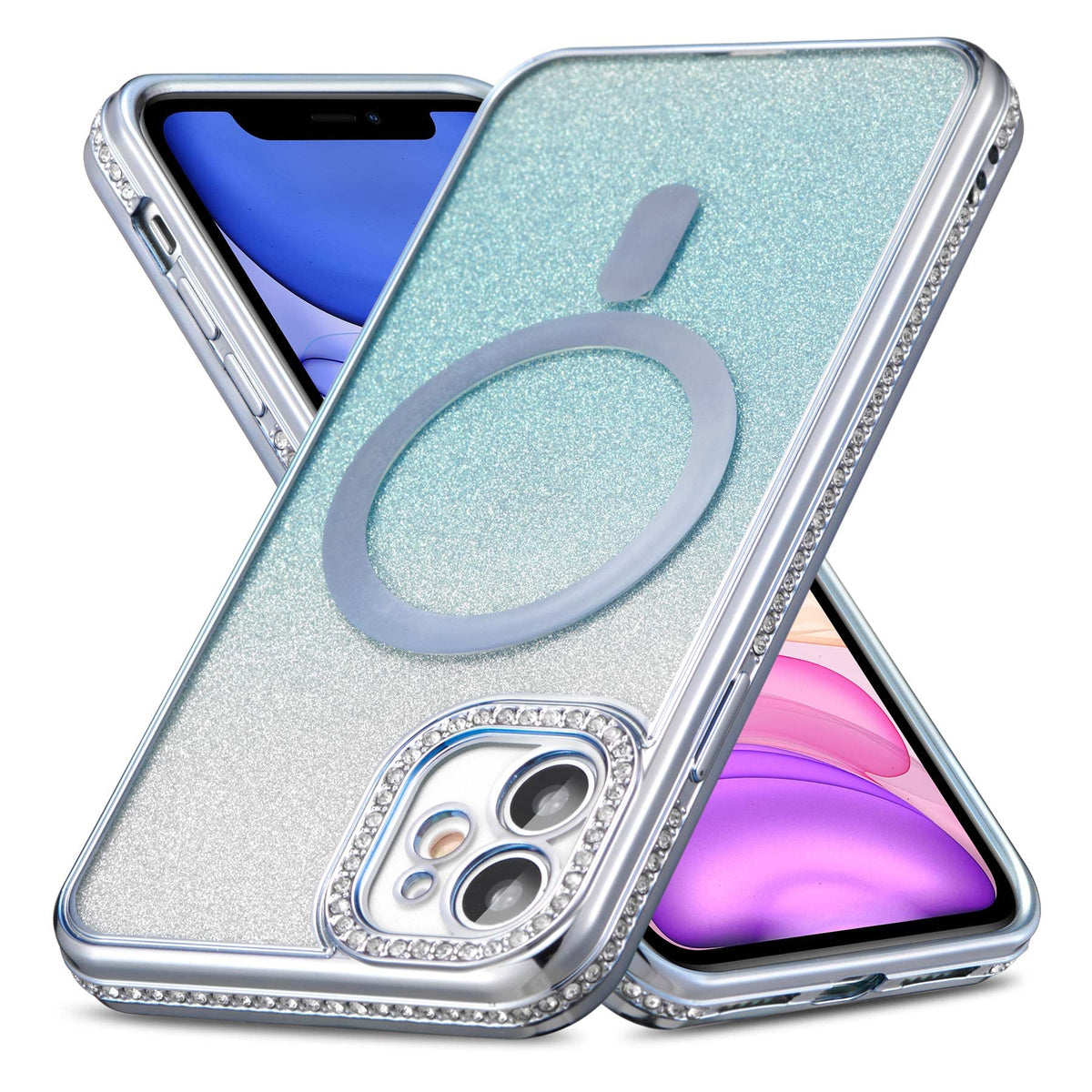 Zcdaye Case For Iphone 14 Plus With Diamond Decorated, Iphone 14 Plus Phone Case Compatible With Wirless Charging, Blue Edge Ele