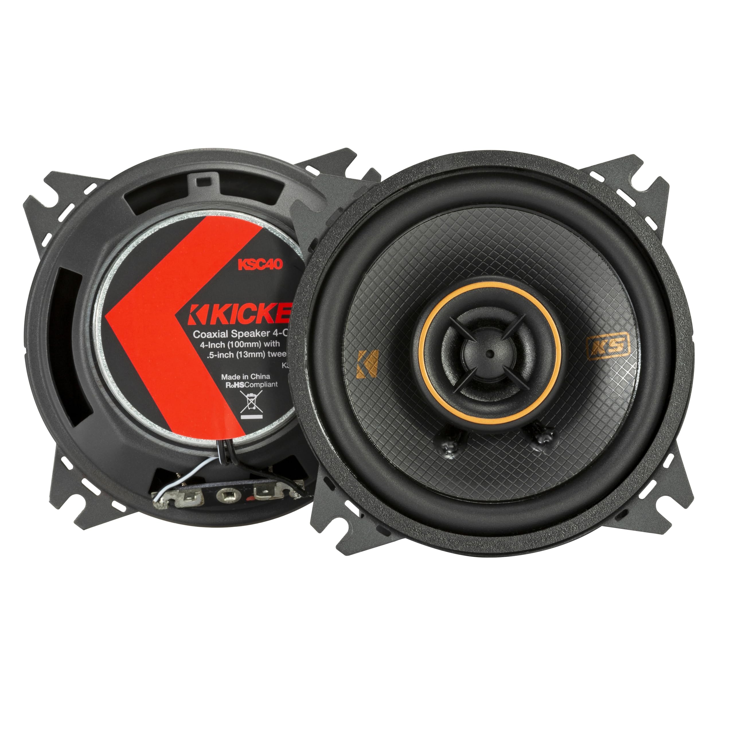 Kicker 51Ksc404 Coaxial Speaker System, 2 Way Design, One (1) Pair, 4'' (100Mm) Polypropylene Woofer/Midrange, 1/2'' (13Mm) Silk
