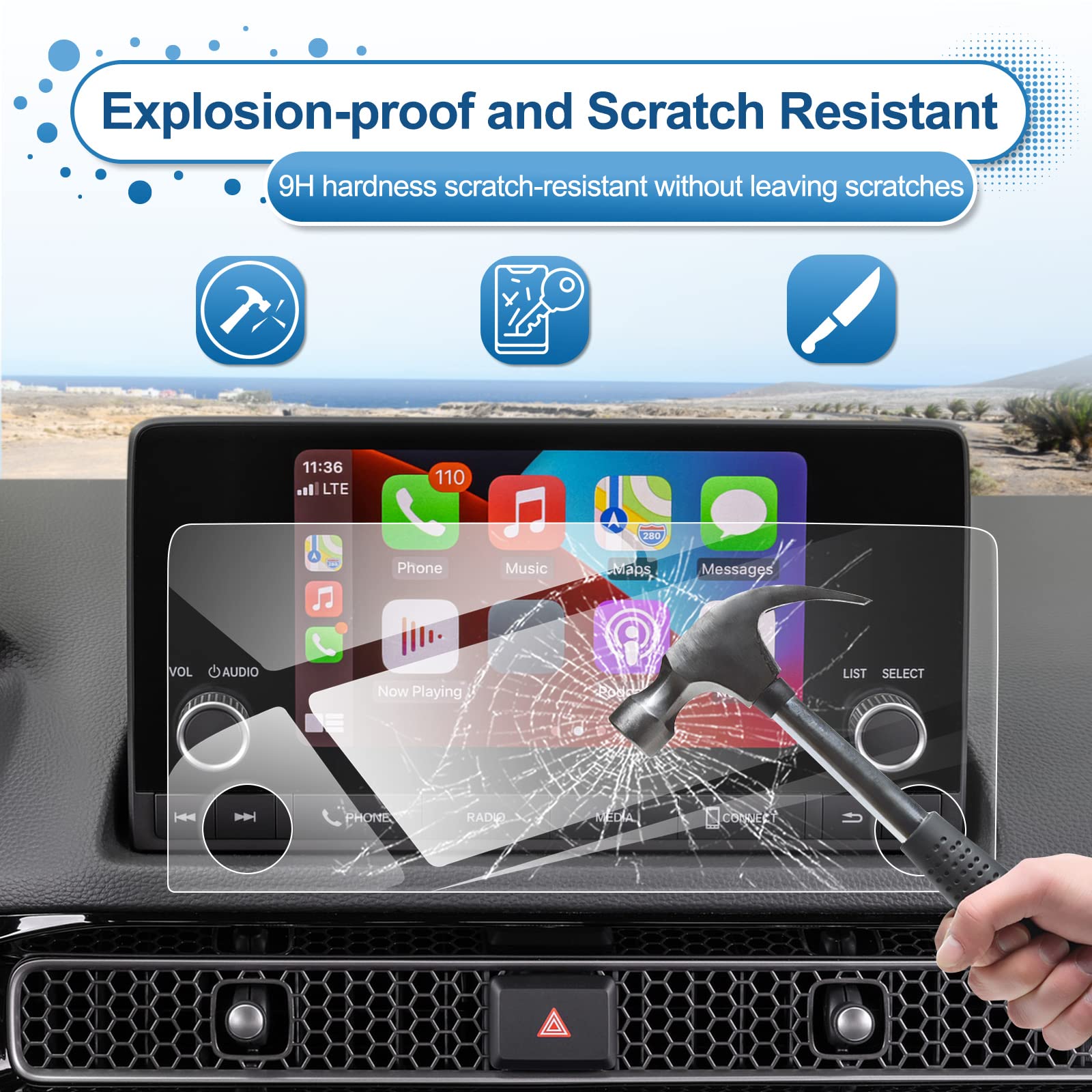 Coleya 2022 2023 2024 2025 Civic Screen Protector For Honda Civic (Sport/Lx/Ex/Ex L) 7 Inch Touch Screen, 9H Tempered Glass 2025