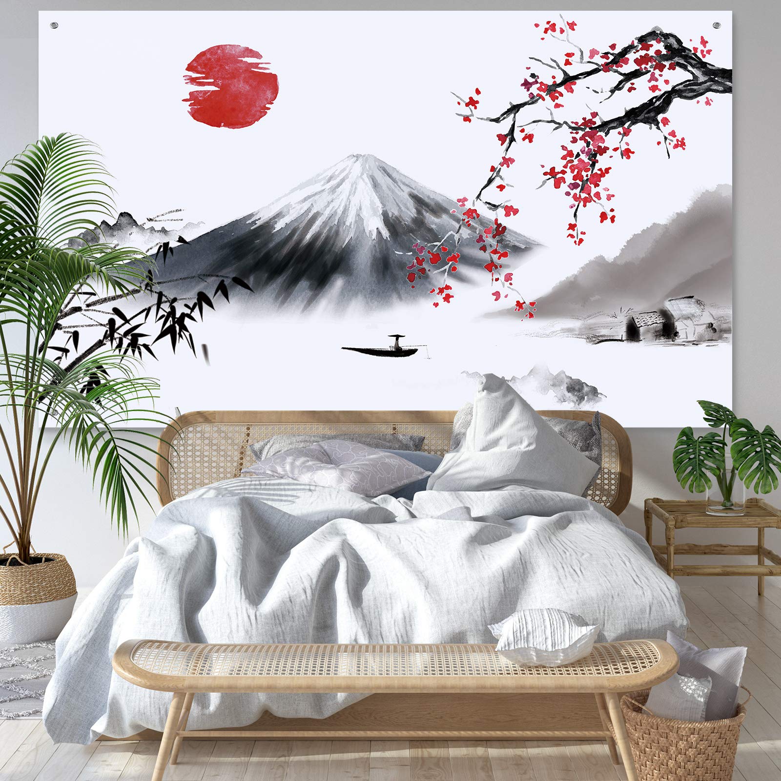Japanese Wall Hanging Photo Banner Asian Mount Fuji Red Sun Backdrop Japanese Landscape Nature Background For Japanese Party Wal