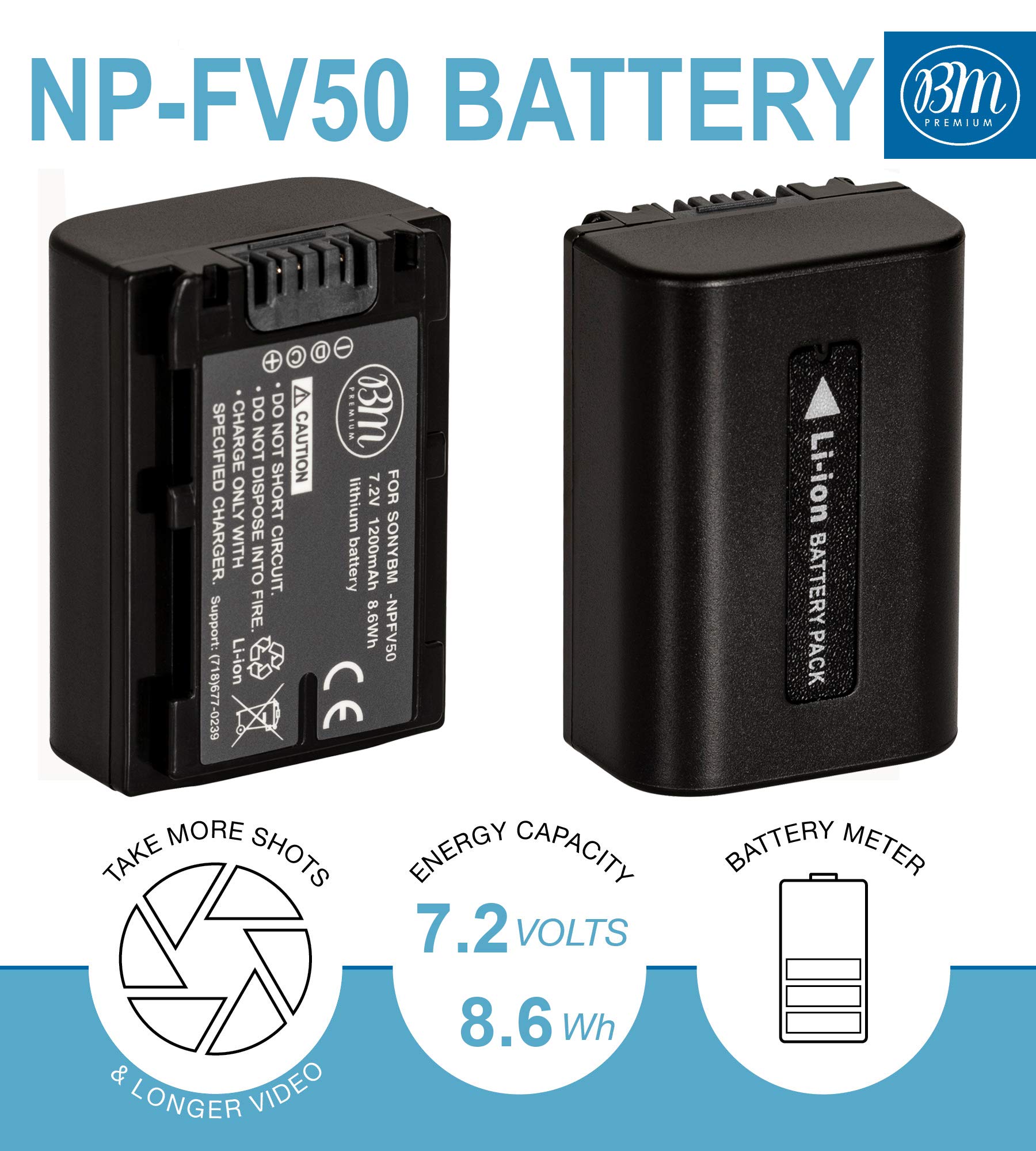 Bm Premium Pack Of 2 Np Fv50 Batteries And Battery Charger For Sony Fdr Ax53, Hdr Cx675/B, Hdr Cx455/B, Hdr Cx330, Hdr Cx380, Hd