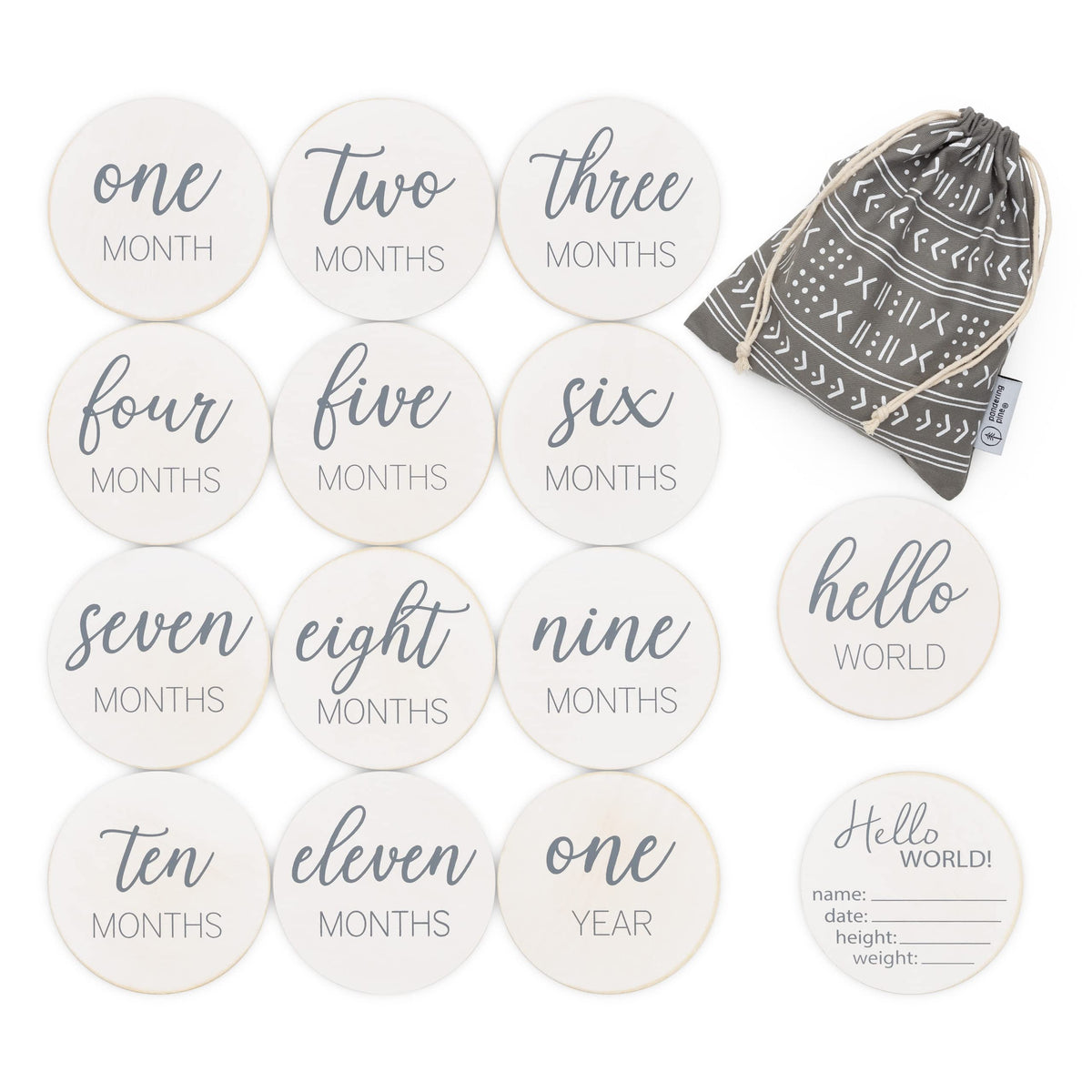 Stained Hello Disc Natural Baby Milestone Discs White Stain Wood Milestone Disc Set With ...