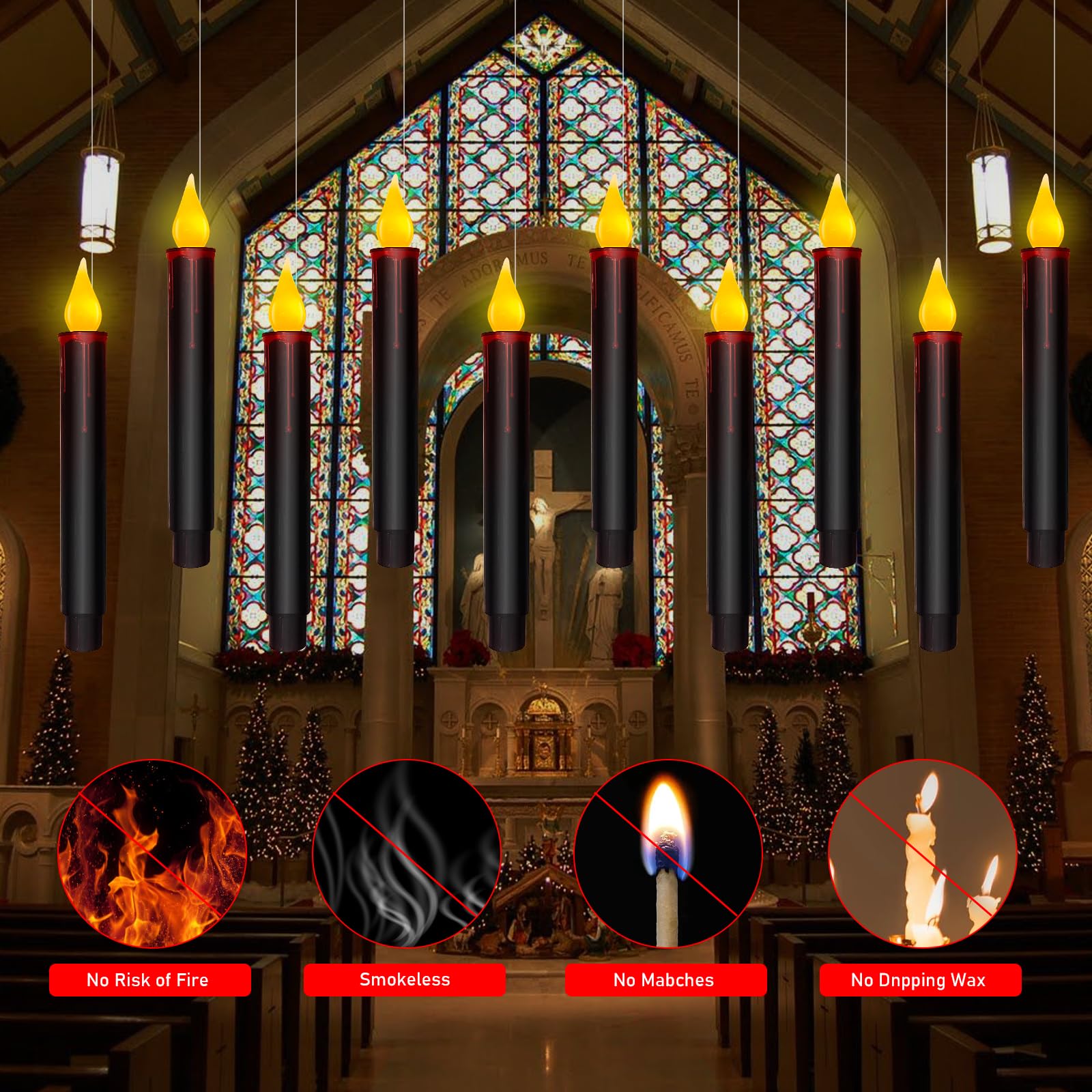 Halloween Decorations Candles Lights, 10 Pcs Halloween Black Floating Candles With Remote, Hanging Flickering Warm Flameless Can