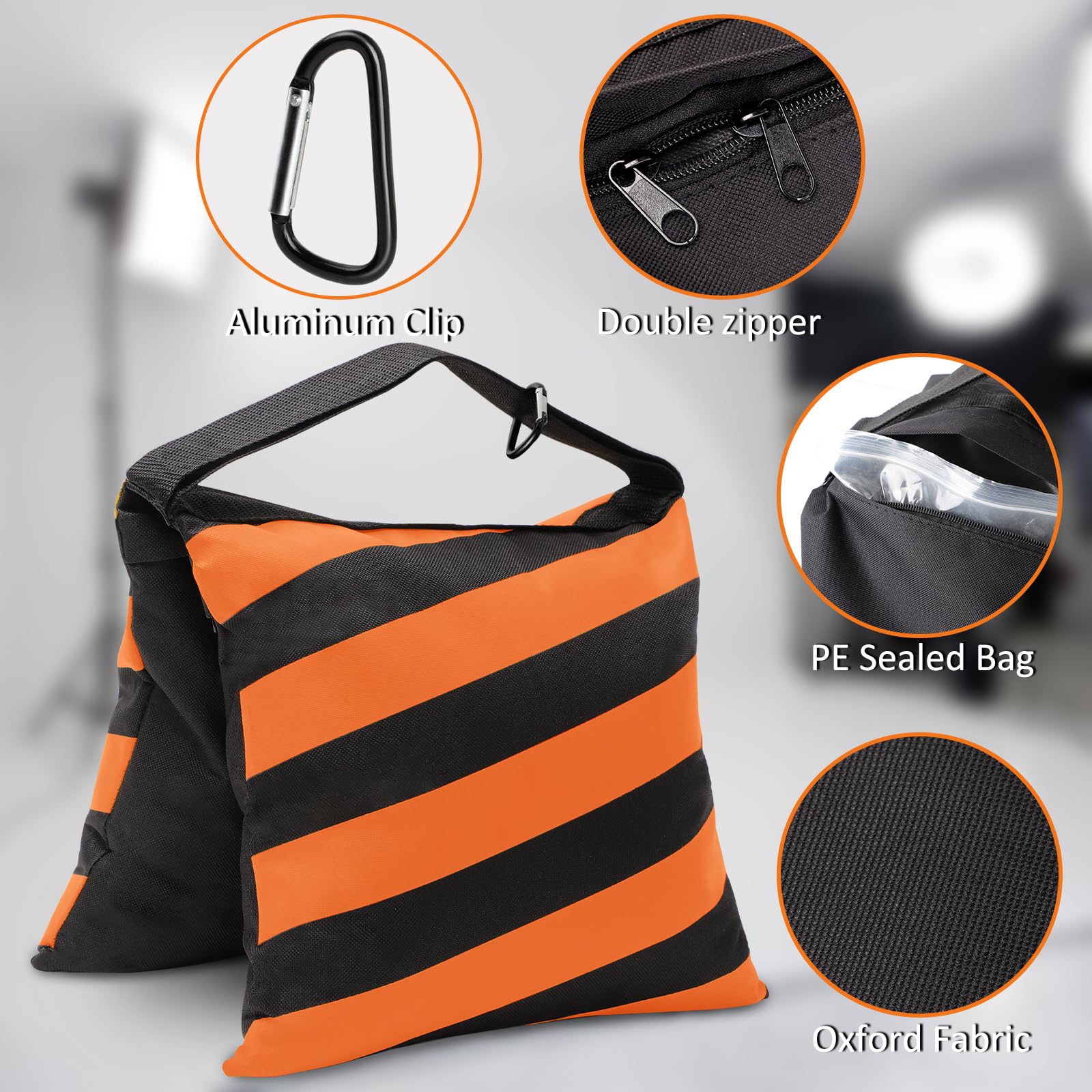 4 Packs Orange Sandbag Weight Bags For Light Stand Photography Video Equipments, Heavy Duty Saddlebags For Backdrop Stand, Photo