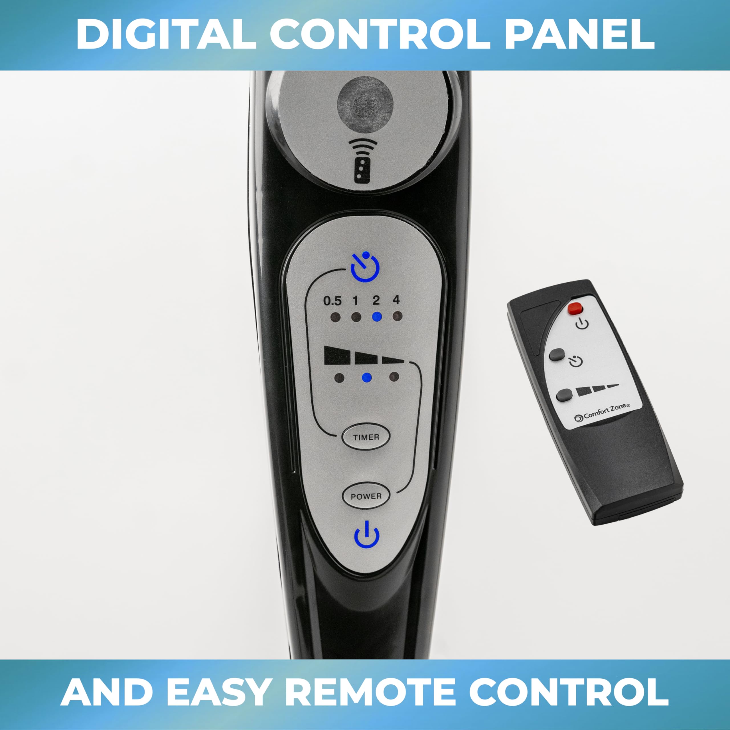 Comfort Zone Oscillating Pedestal Fan With Remote Control, Stand Fan, 18 Inch, 3 Speed, Adjustable Height & Tilt, & Timer, Auto