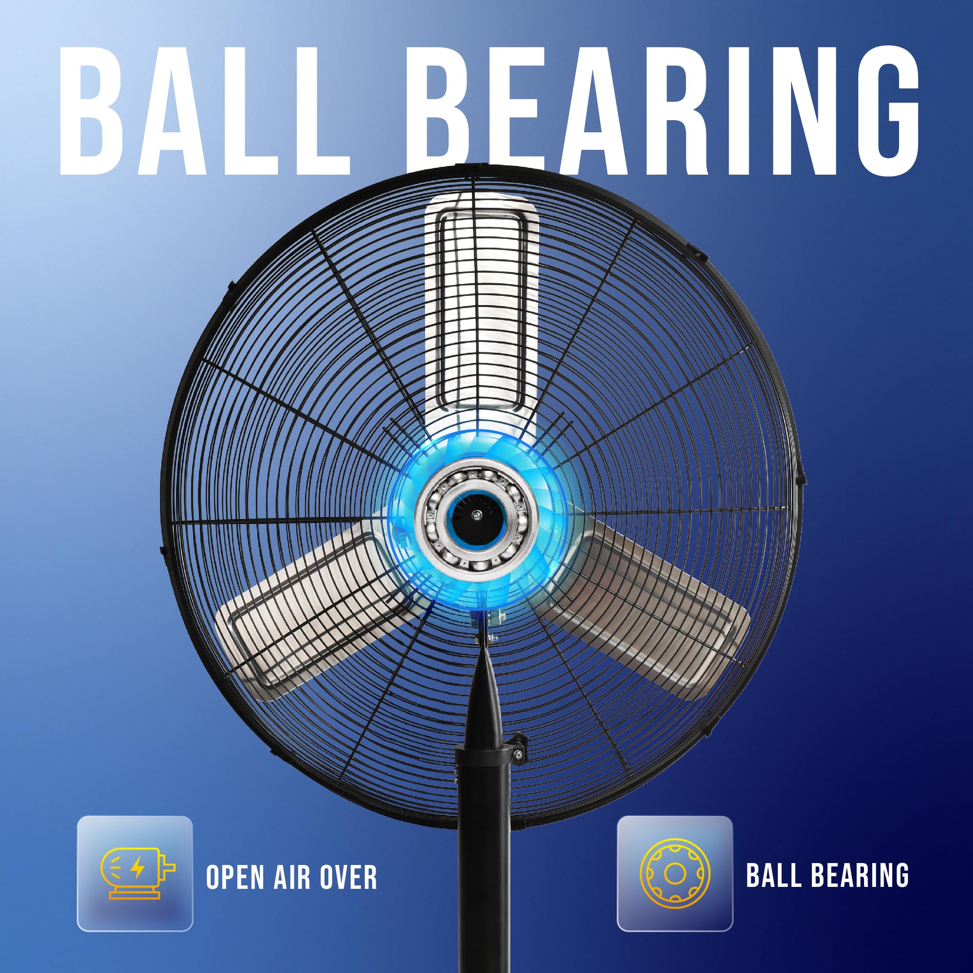 Tornado 24 Inch High Velocity Stationary Non Oscillating Metal Pedestal Fan Commercial, Industrial Use 3 Speed   7600 Cfm 6.6 Ft