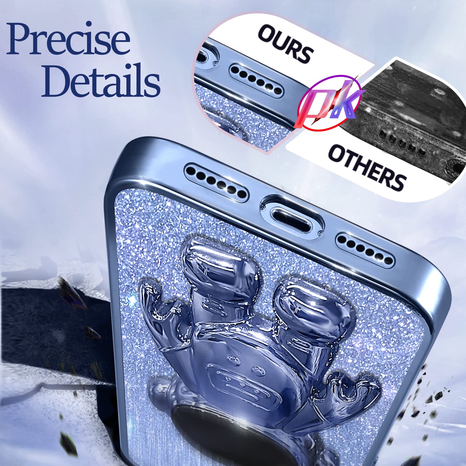 Buleens iPhone 11 Astronaut Phone Case with Spaceman Stand & Glitter Paper, Electroplated Plastic Sierra Blue