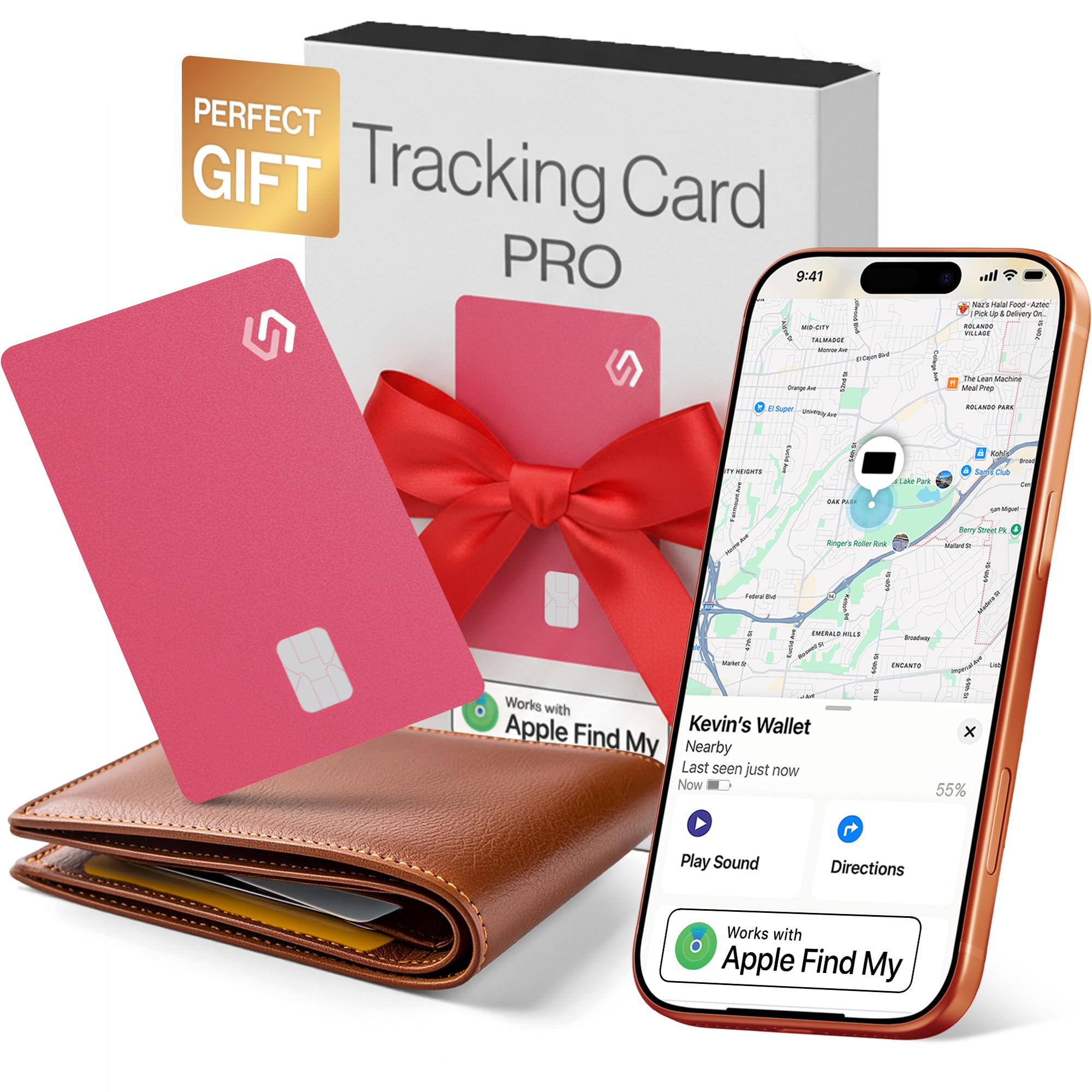 SPOTMINDERS Valentines Day Gifts for Her Apple MFi Certified Credit Card Wallet Tracker PRO Pink (iOS Only) 0.07in Works with Ap