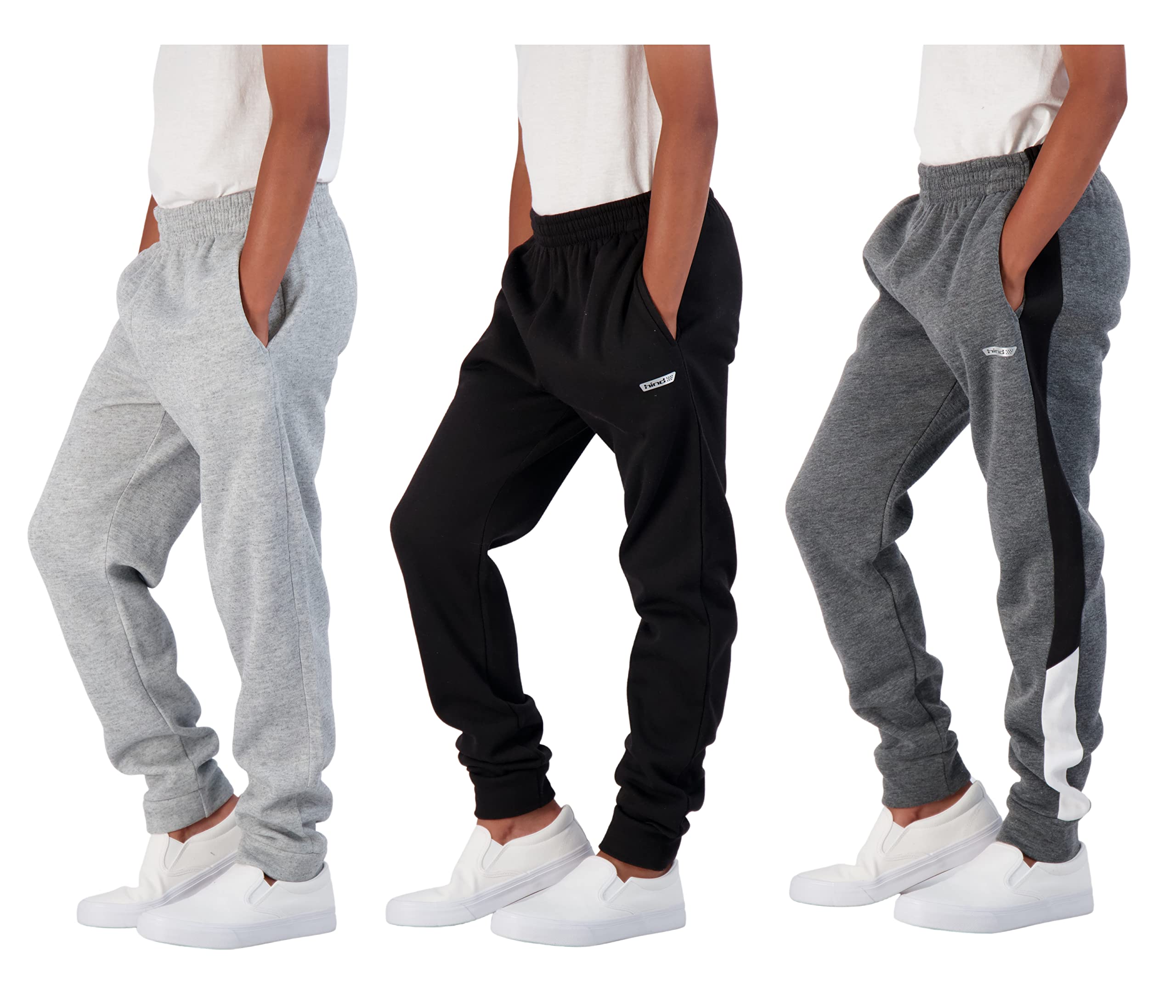 Hind Boys 3 Pack Fleece And Tricot Jogger Sweatpants With Pockets For Athletic  Casual Wear (Heather Charcoal Black Heather Grey
