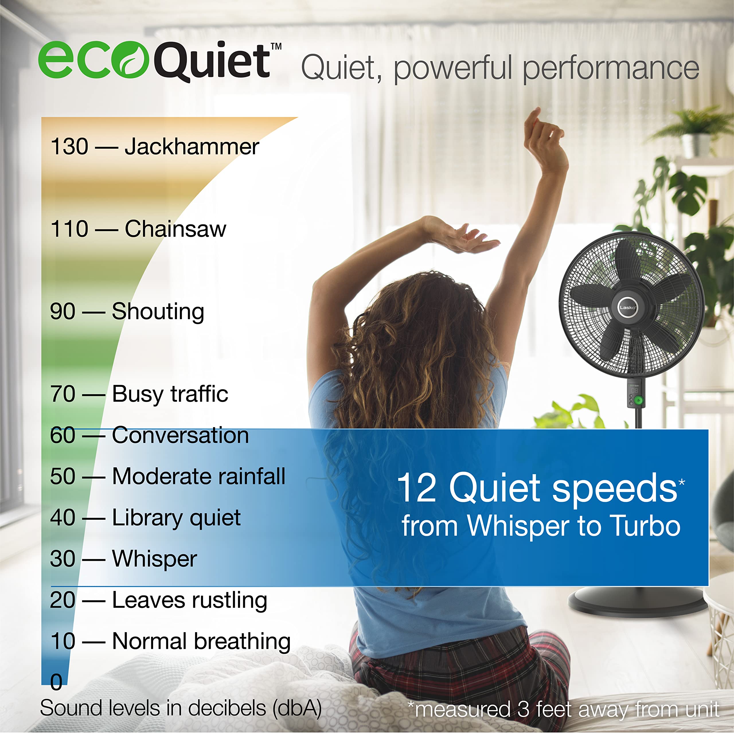 Lasko Oscillating 18 Inch Ecoquiet Dc Motor 12 Speed Pedestal Fan With Remote Control, Black, S18708, Large