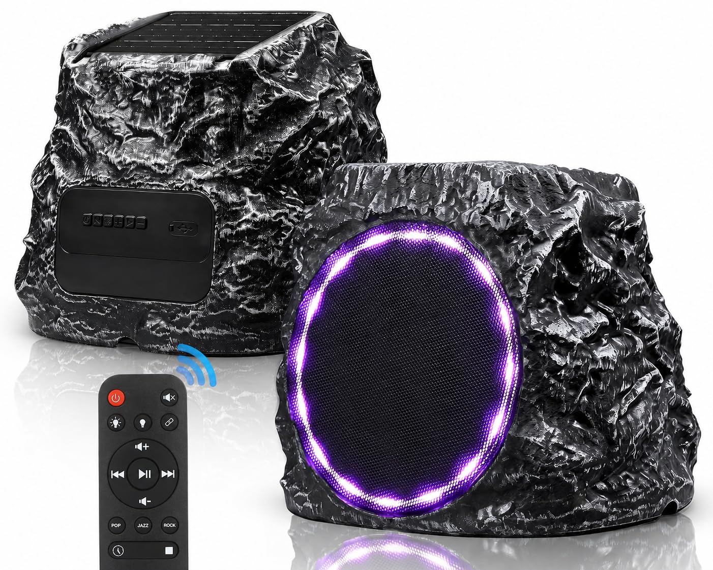 Daworot Upgraded Outdoor Rock Bluetooth 6.0 Speaker 60W Deep Bass Wireless Outdoor with Solar Charging, Remote Control,IPX7 Wate