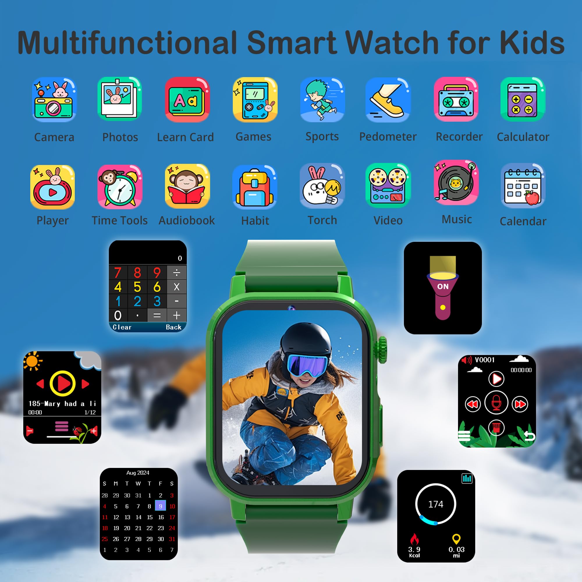 Kids Smart Watch Boys And Girls Toys For Age 5-12, 32 Puzzle Games Hd Touch Screen Video Music Player Alarm Learning Cards Audio
