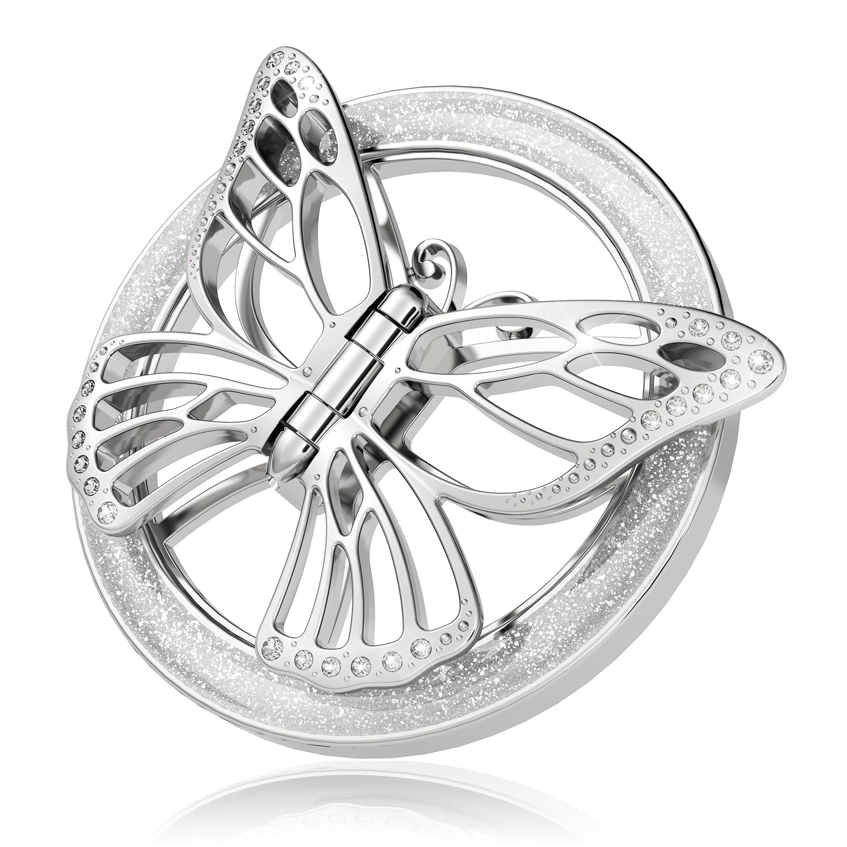 Doflyesky Magnetic Phone Grip for MagSafe, Butterfly Phone Grip Holder Finger Kickstand, Adapter Ring for MagSafe Included (Silv