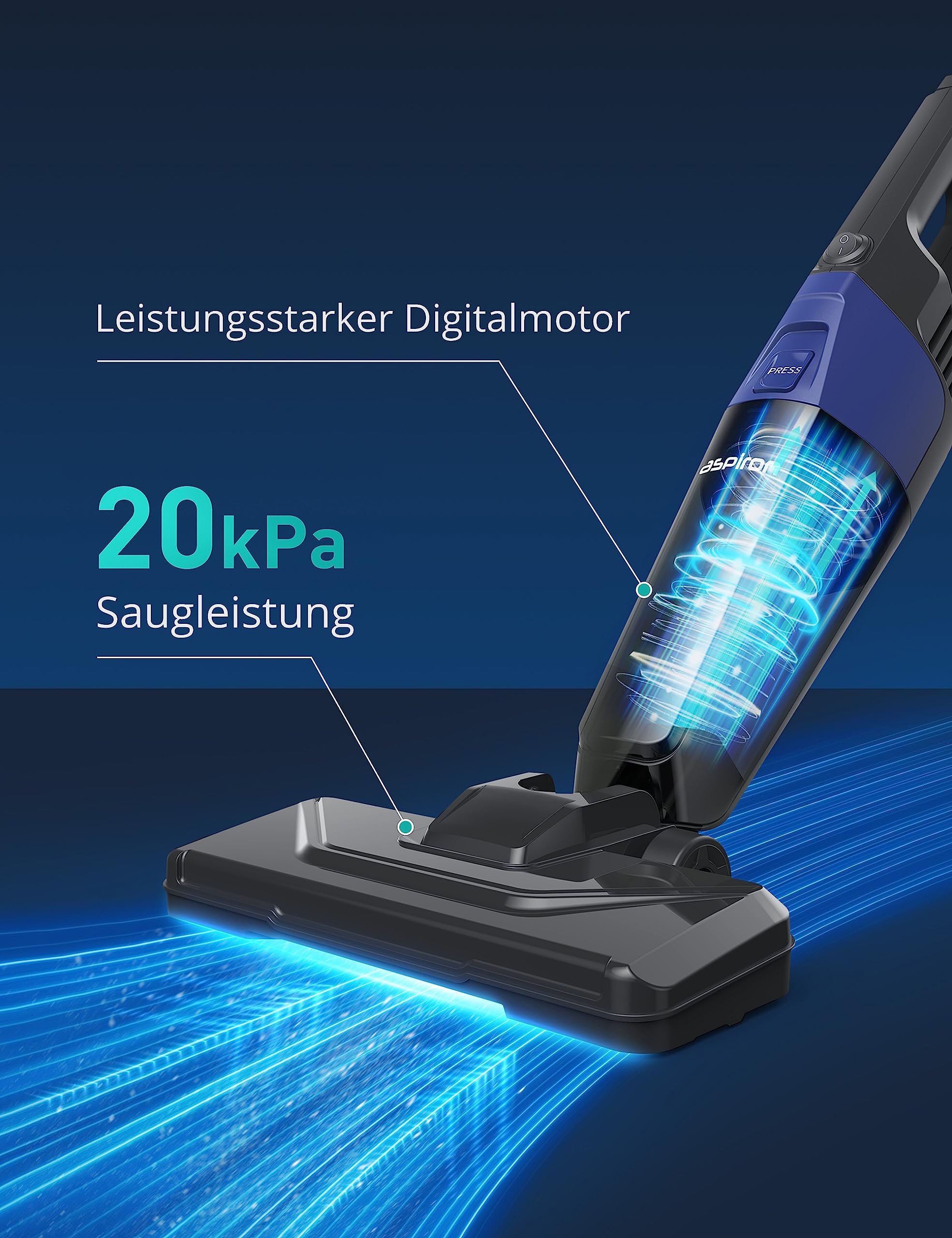 Corded Stick Vacuum Cleaner, Aspiron Small Vacuum Cleaner With 20Kpa Powerful Suction & 0.88Qt Dust Cup And 32Ft Power Cord, 5 I