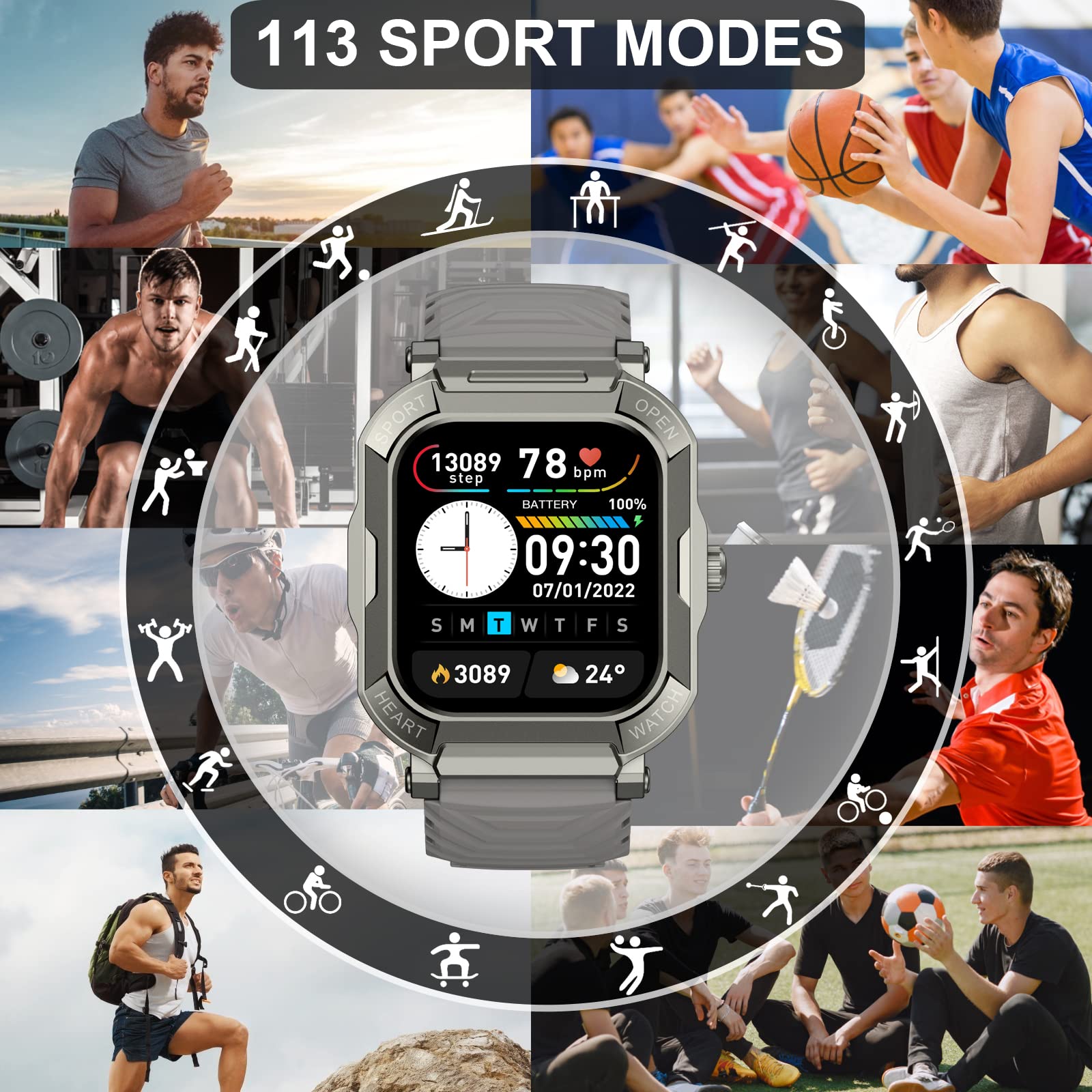 1.91 ' ' Military Smart Watch For Men Phone Call (Dial/Receive) Smartwatch, Fitness Tracker, Compatible For Android Ios Phones,