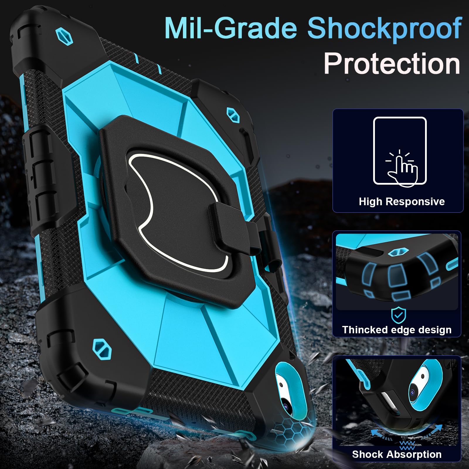 Auizotl Case For Ipad 10Th Generation 10.9 Inch With Screen Protector/360 Rotating Stand/Shoulder Strap/Pencil Holder,Military G