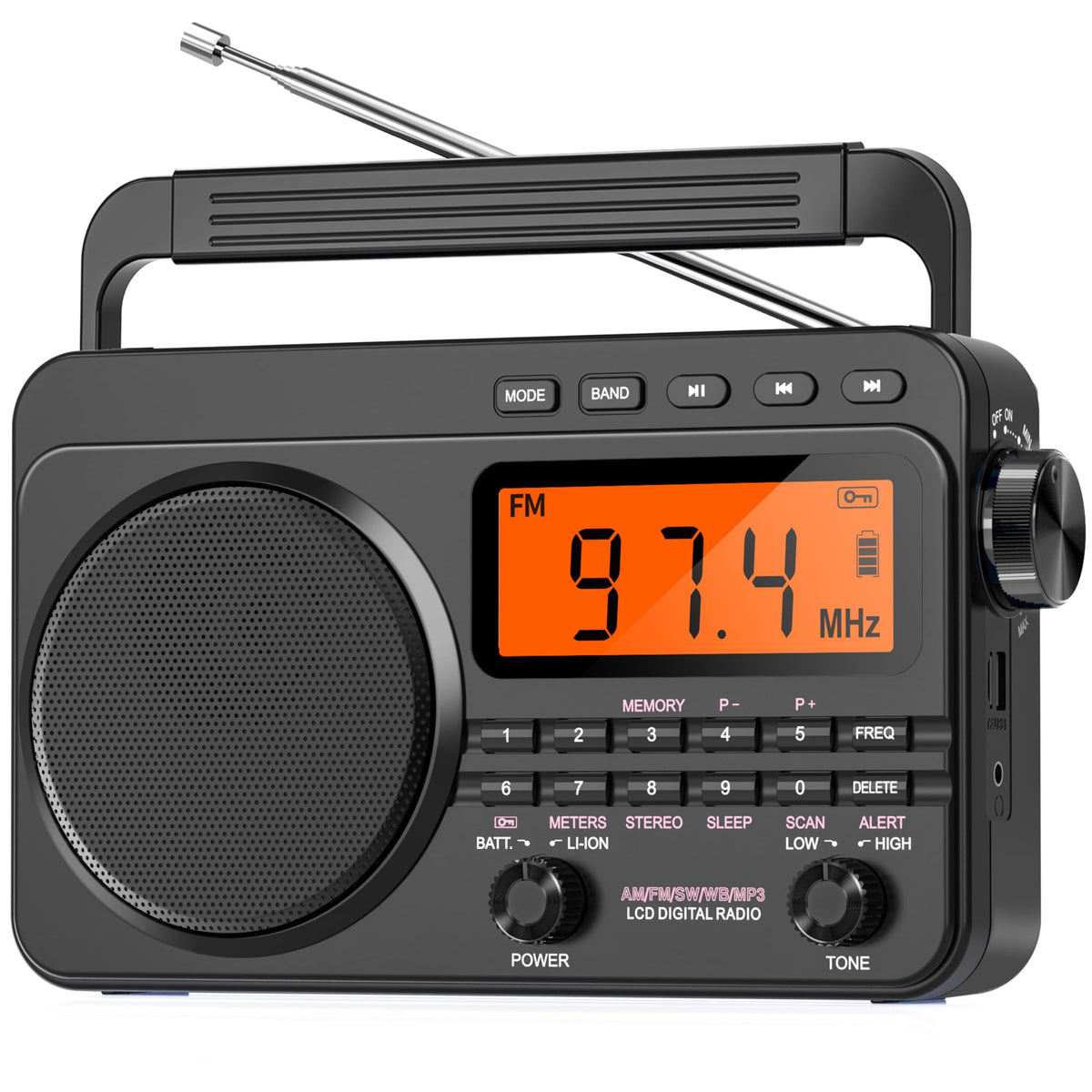 Jazmm Noaa Weather Alert Radio,Digital Am Fm Shortwave Radio With Best Reception,4000Mah Rechargeable Portable Am Fm Radio,Support Sd Card And Usb Mp3 Player,Powered By 4D Battery For Emergency