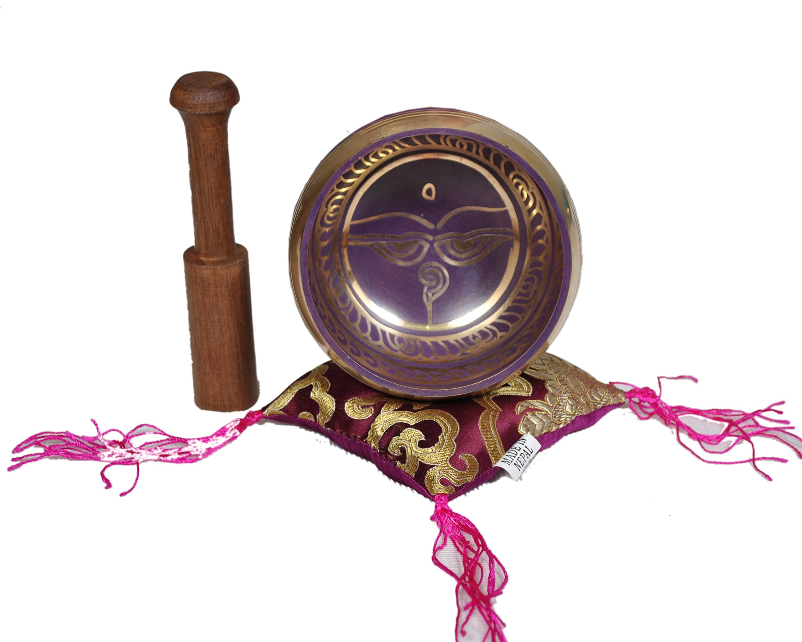 Tibetan Singing Bowl Set By Dharma Store   With Traditional Design Tibetan Buddhist Prayer Flag   Handmade In Nepal (Purple)