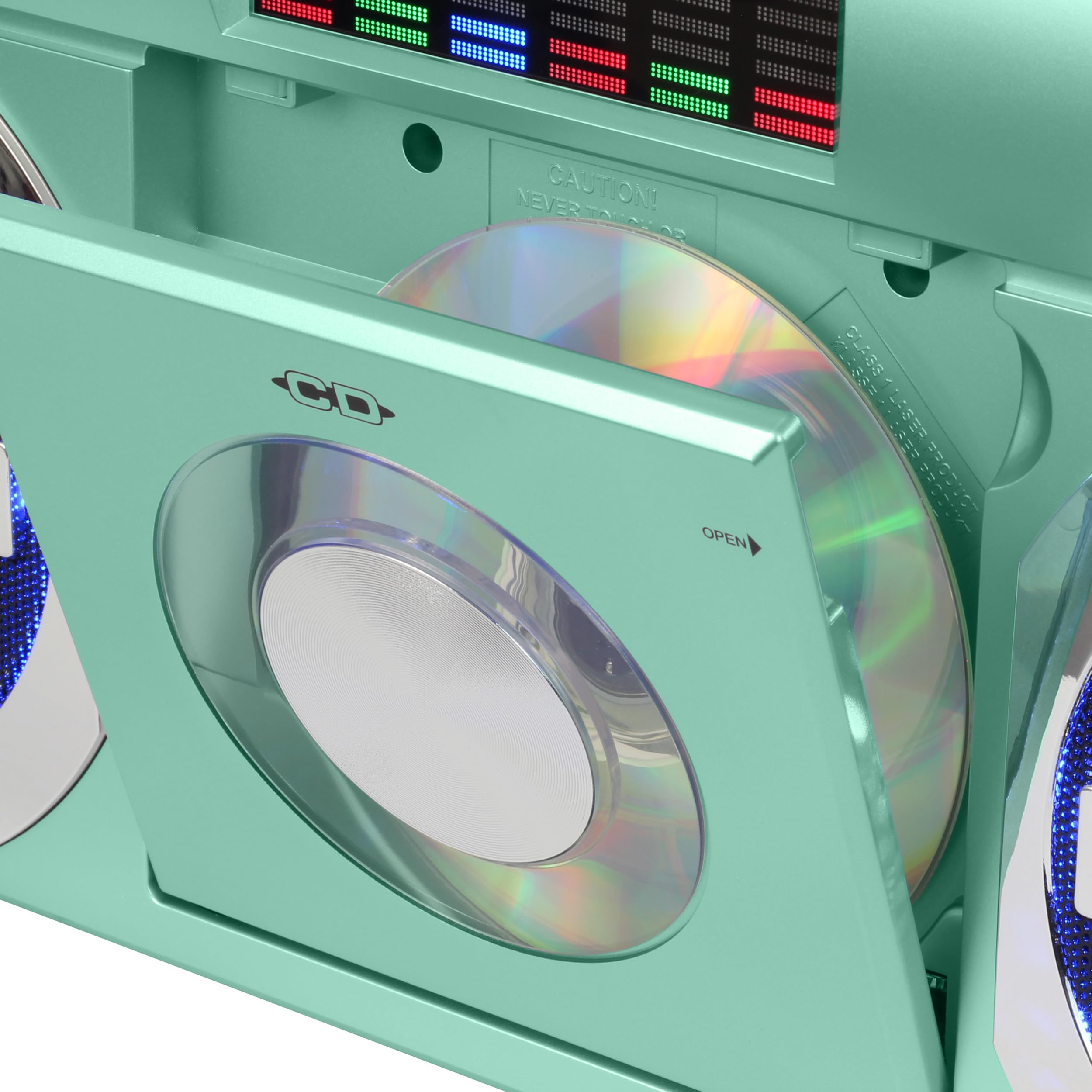 Studebaker Sb2145Te 80'S Retro Street Bluetooth Boombox With Fm Radio, Cd Player, Led Eq, 10 Watts Rms Power And Ac/Dc In Teal