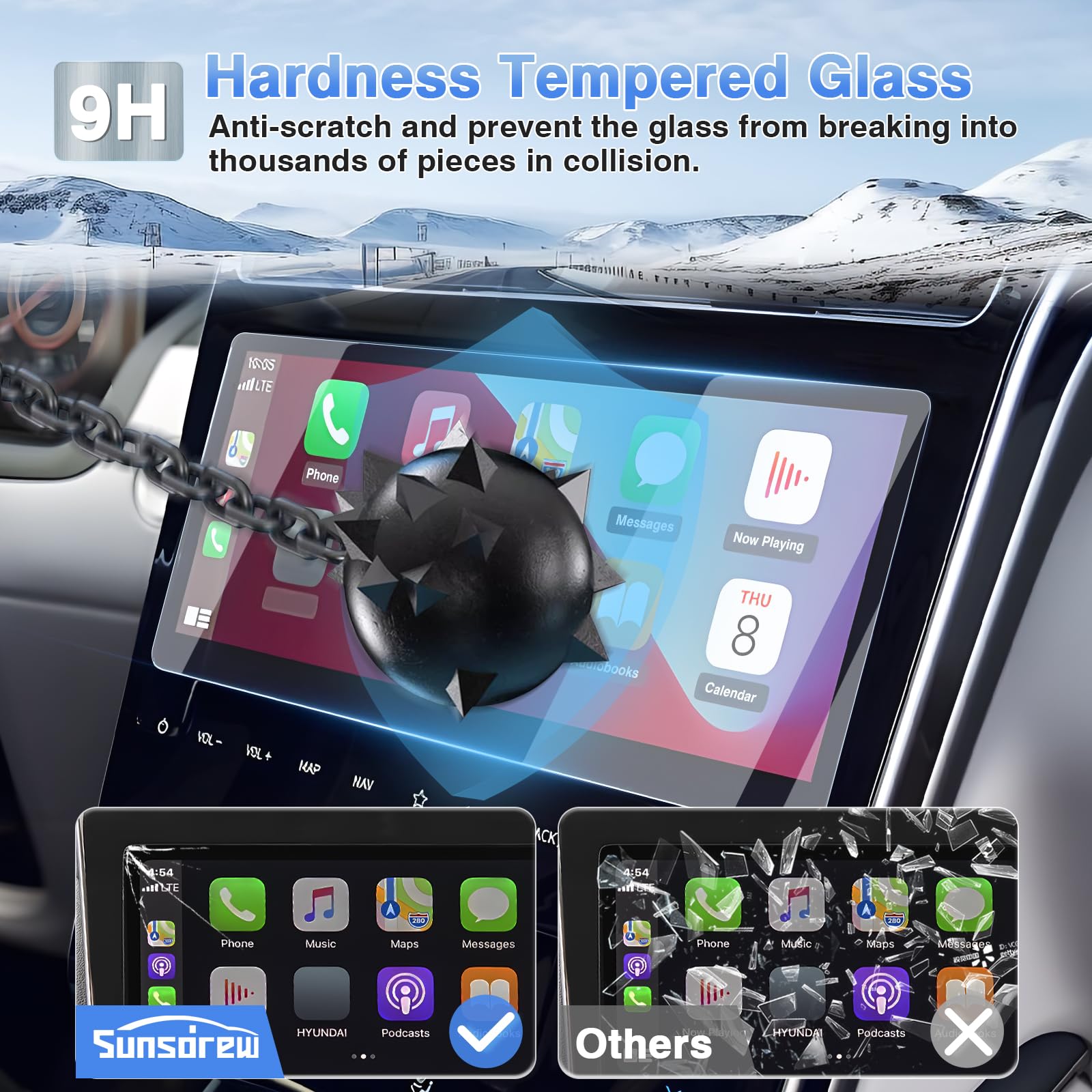 Sunsdrew 2Pcs Tucson Screen Protector For 2022 2024 Hyundai Tucson(Nx4/Se/Sel/Xrt/N Line/Limited)/Santa Cruz 10.25 Inch Touchscreen Protector,9H Tempered Glass Anti Glare Tucson Hybrid Accessories