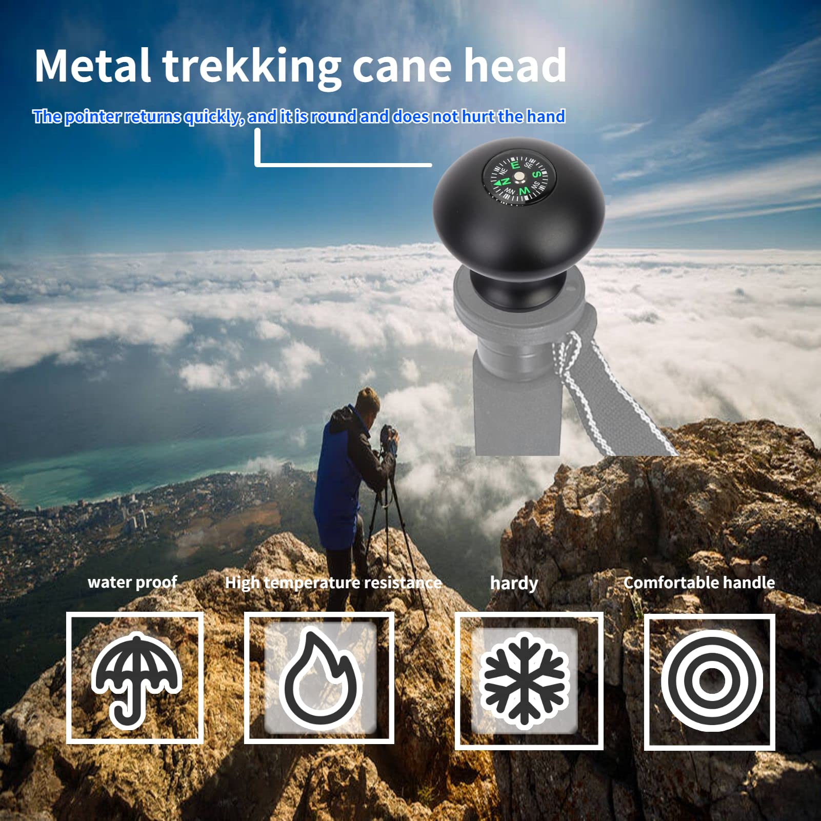 Trekking Poles Knob Handle Grip, Outdoor Universal Monopod Walking Stick Knob, Compass Monopod Tripod Head With 3/8 Screw Hole