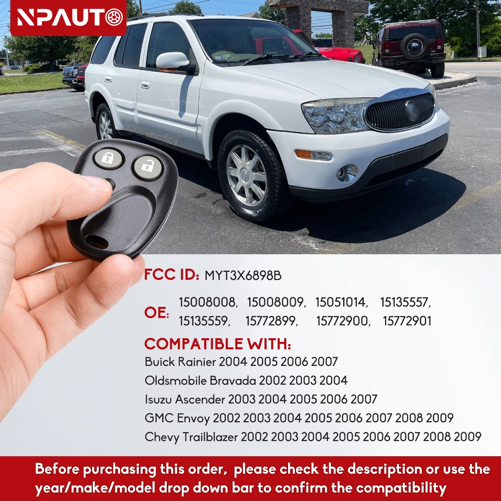 Npauto Key Fob Fits For Chevy Trailblazer Gmc Envoy 2002 2003 2004 2005 2006 2007 2008 2009, Buick Rainier 04 07, Isuzu Ascender