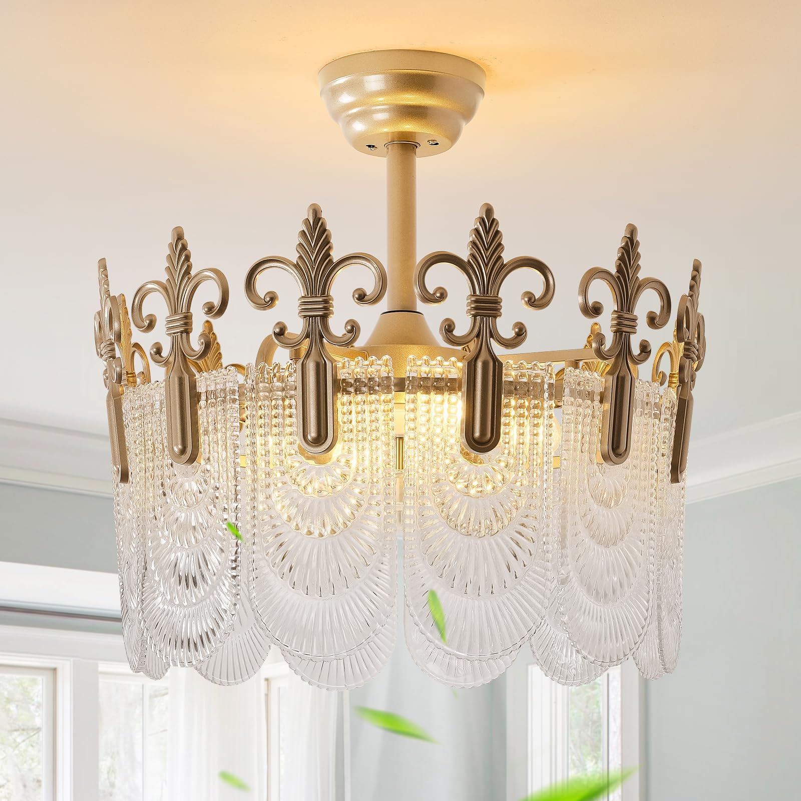 CELAVIEIOP Gold Crystal Fandelier Ceiling Fan with Light,20 Gold French Chandelier Ceiling Fans with Lights Remote Control, Mord