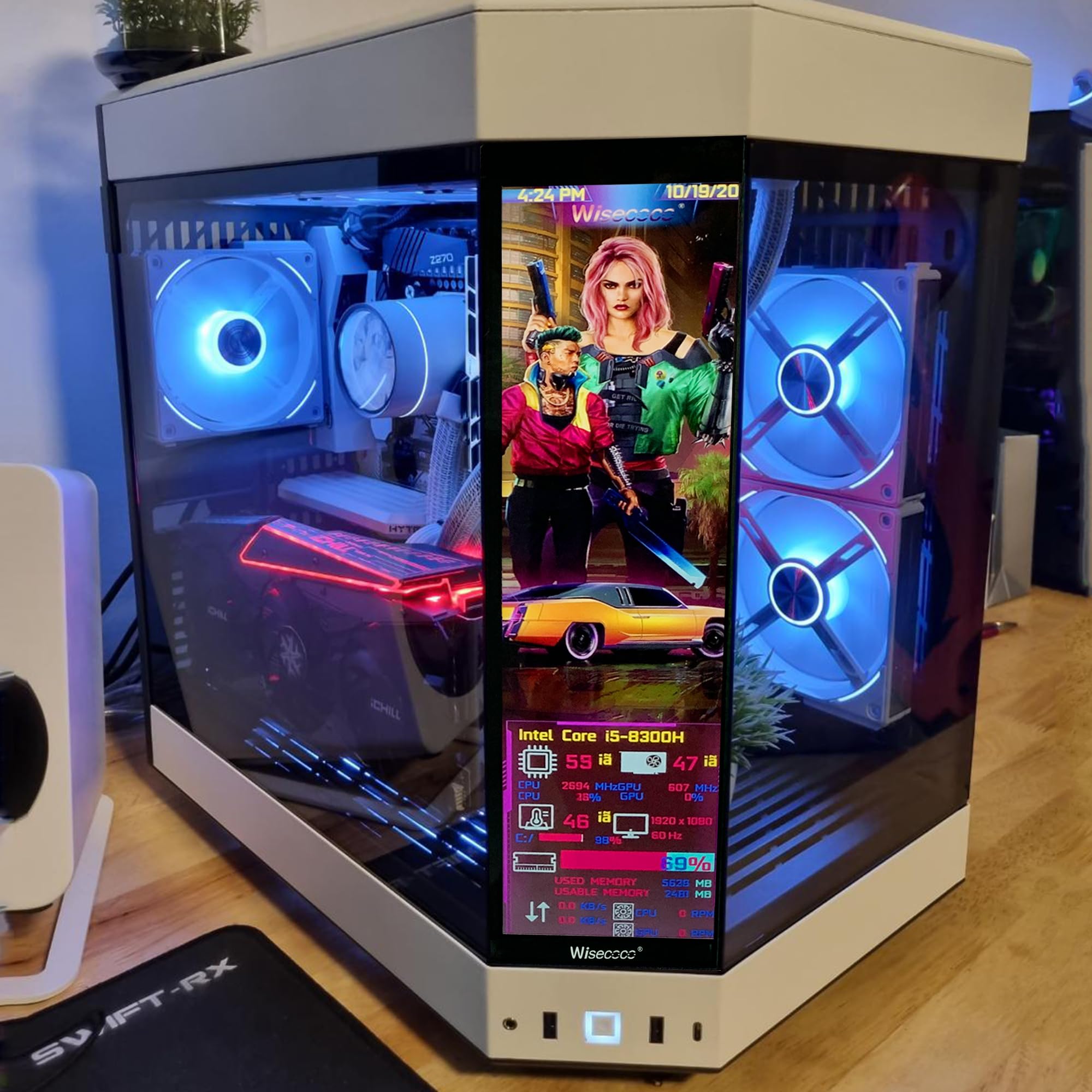 Wisecoco 12.6 Inch Bar Lcd Screen Hdmi Display Monitor 1920X515 Ips Diy Kits Dual Built In Speakers For Hyte Y60 Computer Gaming