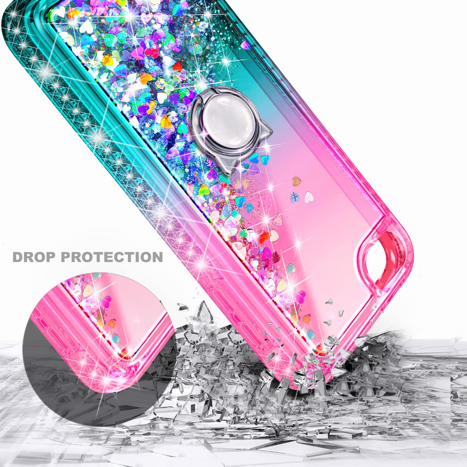 Ngb Ipod Touch 7 Case, Ipod Touch 6/5 Case With Hd Screen Protector And Ring Holder For Girls Women Kids, Glitter Liquid Soft Tp
