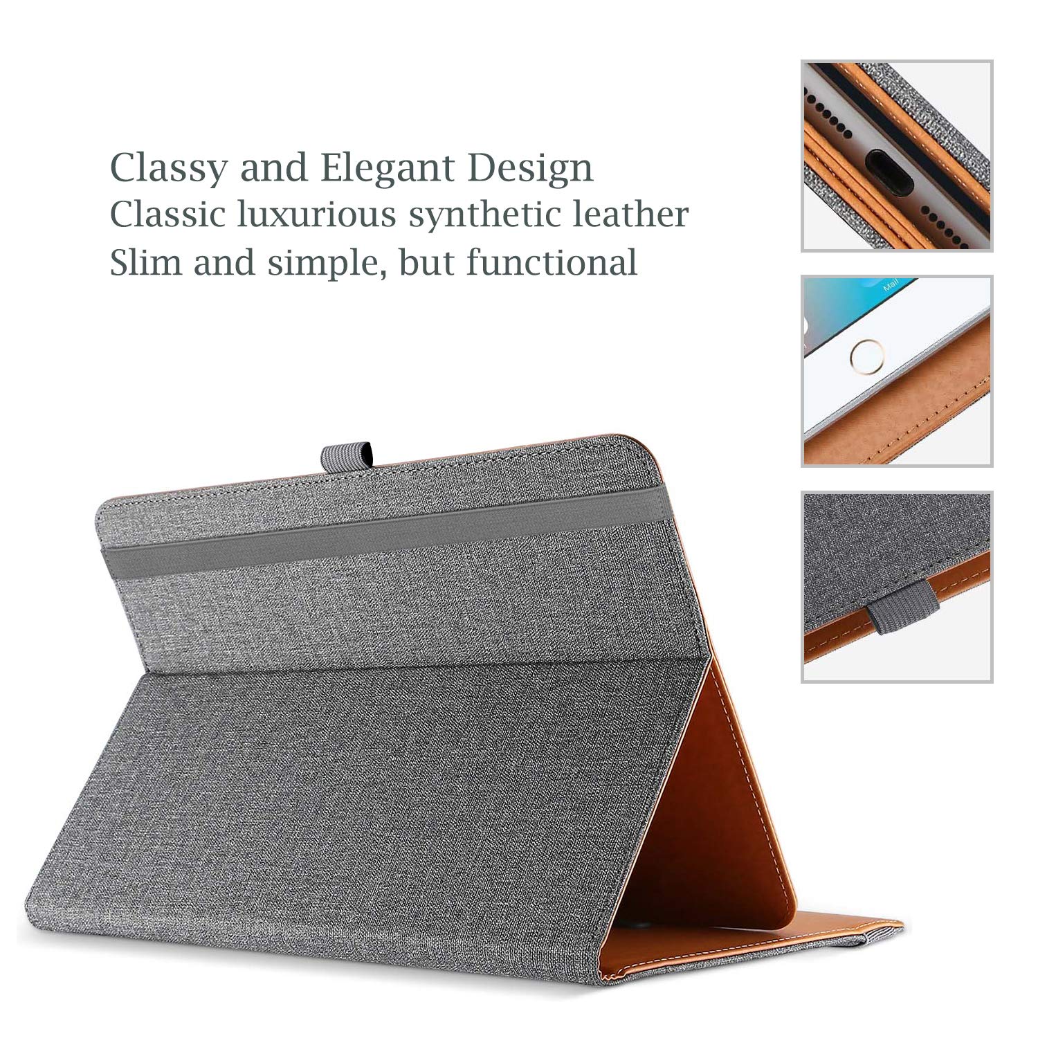 Procase Universal Tablet Case 9' 10.1' Inch, Stand Folio Tablet Case Protective Cover For 9' 9.7' 10' 10.1' Touchscreen Tablet With Multiple Viewing Angles And Pen Holder  Grey