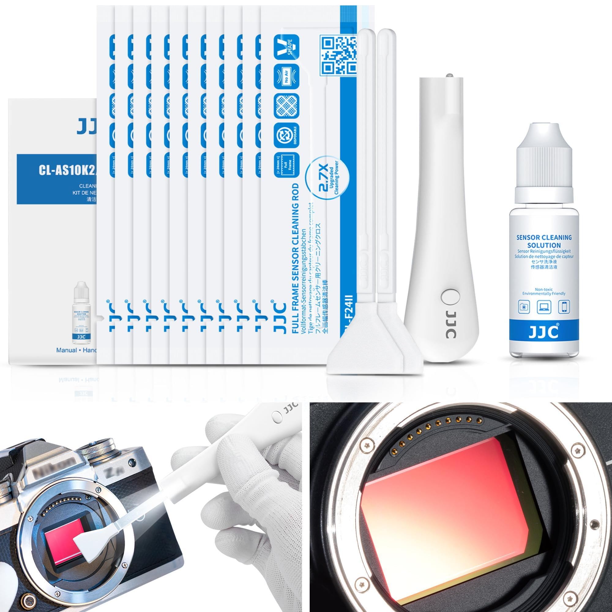 Upgraded Camera Sensor Cleanning Kit With Bright Built In Light Cleaner Handle & 10Pcs 24Mm Full Frame Sensor Cleaning Swabs & S
