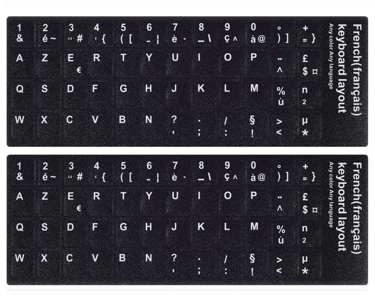 [2Pcs Pack]French Keyboard Stickers,Matte Vinyl Keyboard Sticker With White Letters Non Transparent For Pc Computer Laptop Noteb