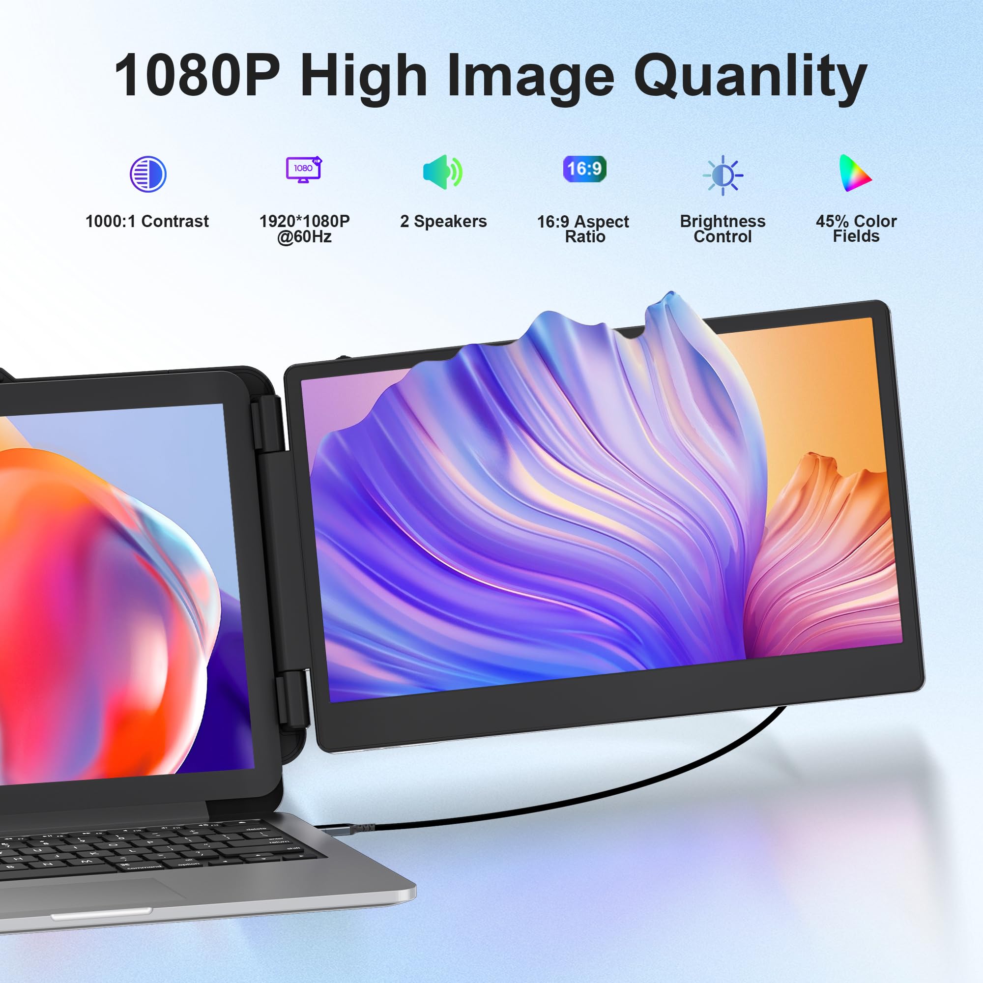 Venraty Laptop Screen Extender, 12'' Dual Laptop Monitor Extender, Hdmi/Usb C Plug Play Portable Monitor Display For Laptop, Com