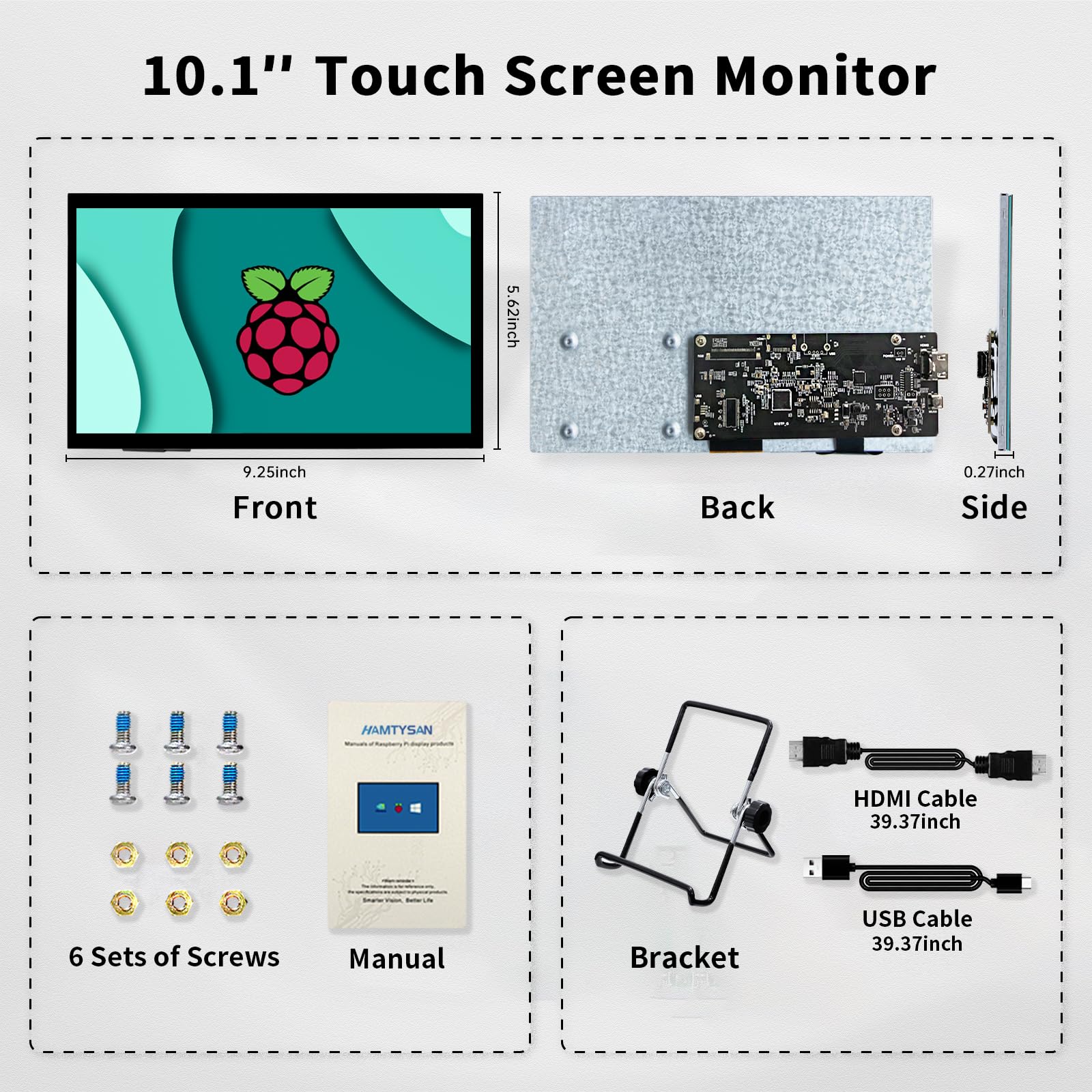 Hamtysan Raspberry Pi Touchscreen,10 Inch Monitor Hdmi,1024  600 Mini Monitor,16:9 Ips Screen Small Portable Display For Raspber