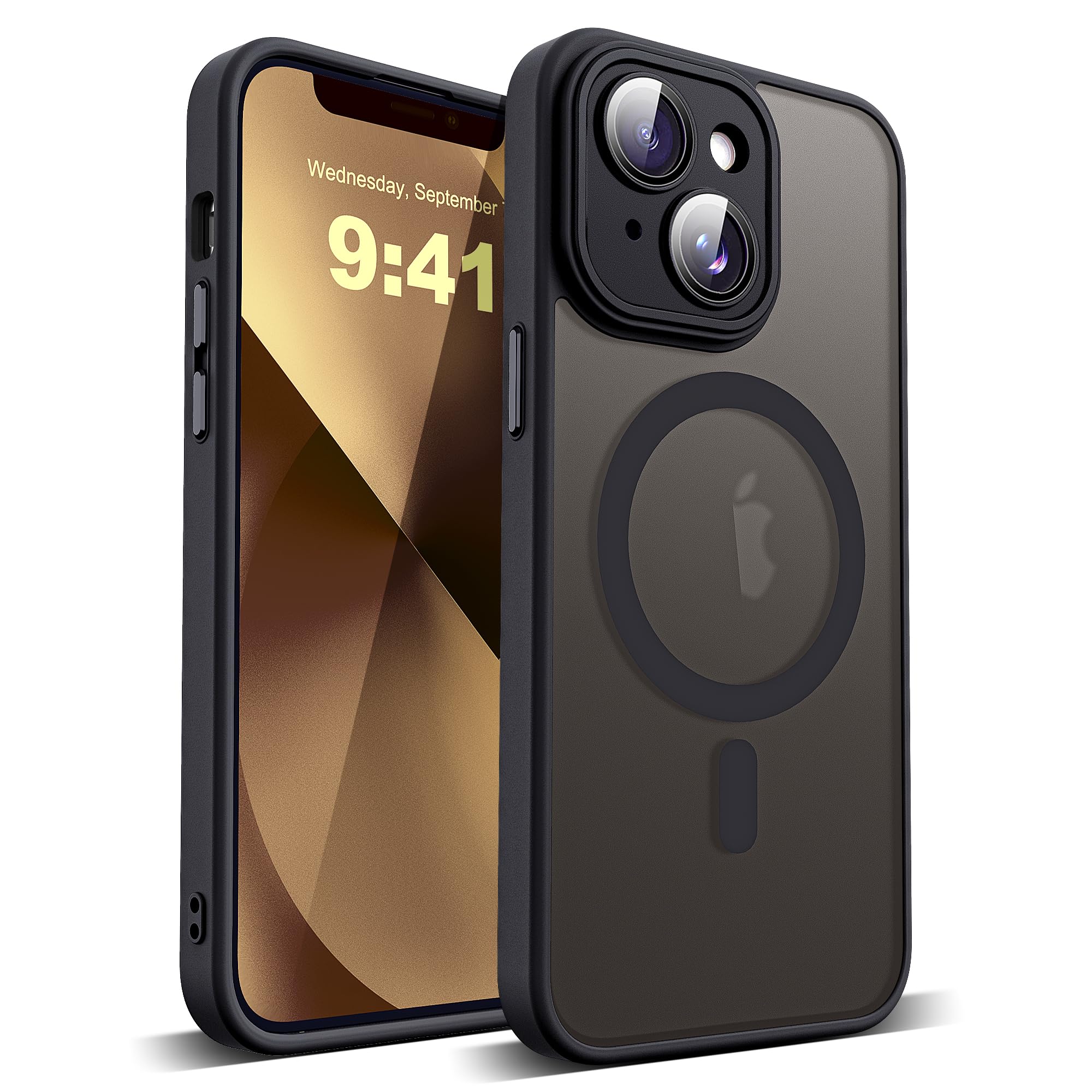 YEMORAN Compatible with iPhone 13 Case with Built-in Camera Lens Protectors Translucent Magnetic iPhone 13 Phone Case 6.1 [Compa