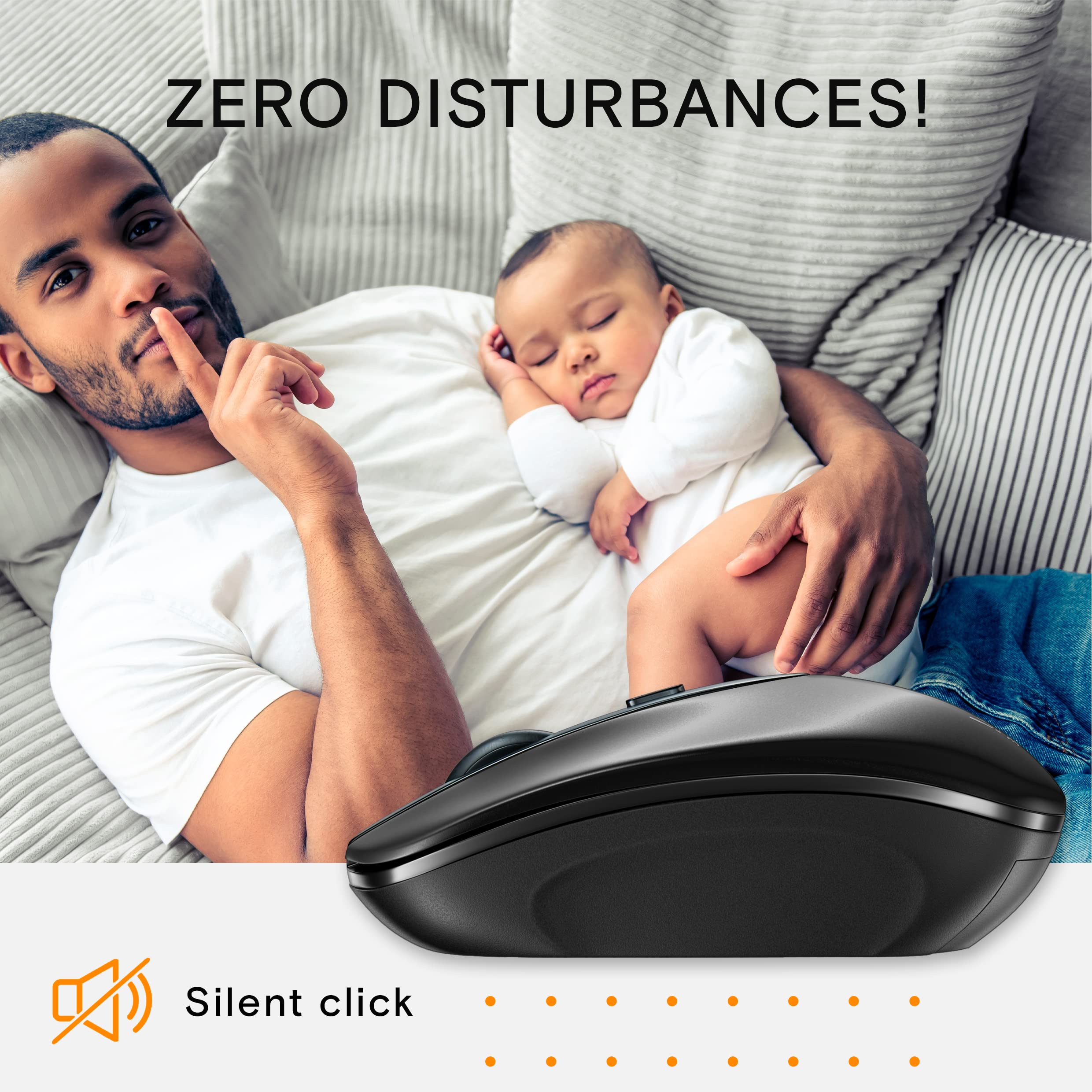 Shhhmouse Silent Wireless Mouse For Laptop Small Compact Cordless Computer Mice With Usb 2.4 Ghz   Quiet Click, 3 Dpi Levels, Tr