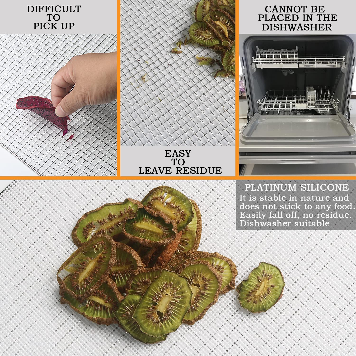 Kispog Silicone Dehydrator Sheets For Food Dehydrator & Freeze Dryer. 20 Pcs/Sets 14X14 In