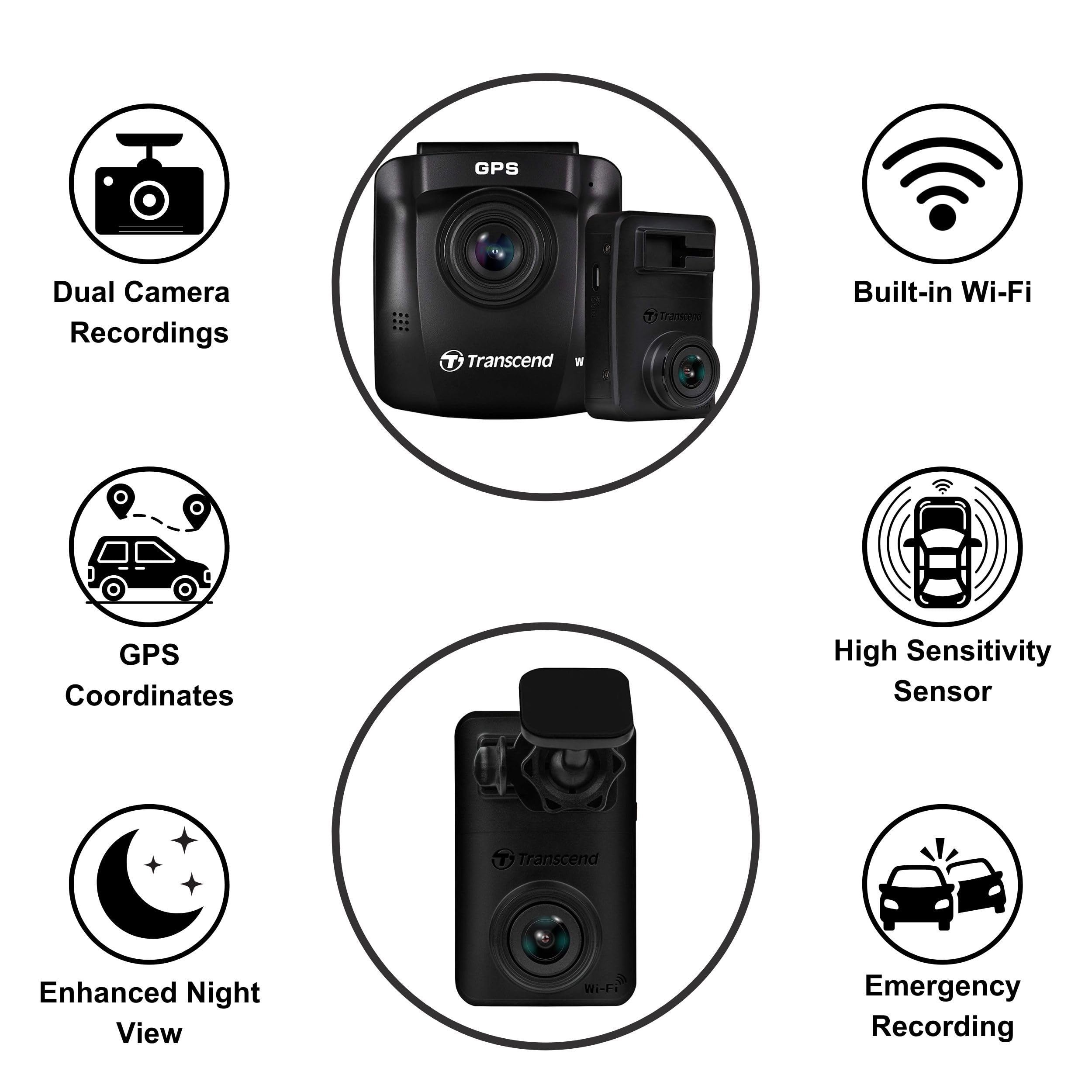 Transcend TS DP620A 32G DrivePro 620 1440P 2K QHD 60fps Dual Dashcam with GPS, WiFi and Dual Mounts