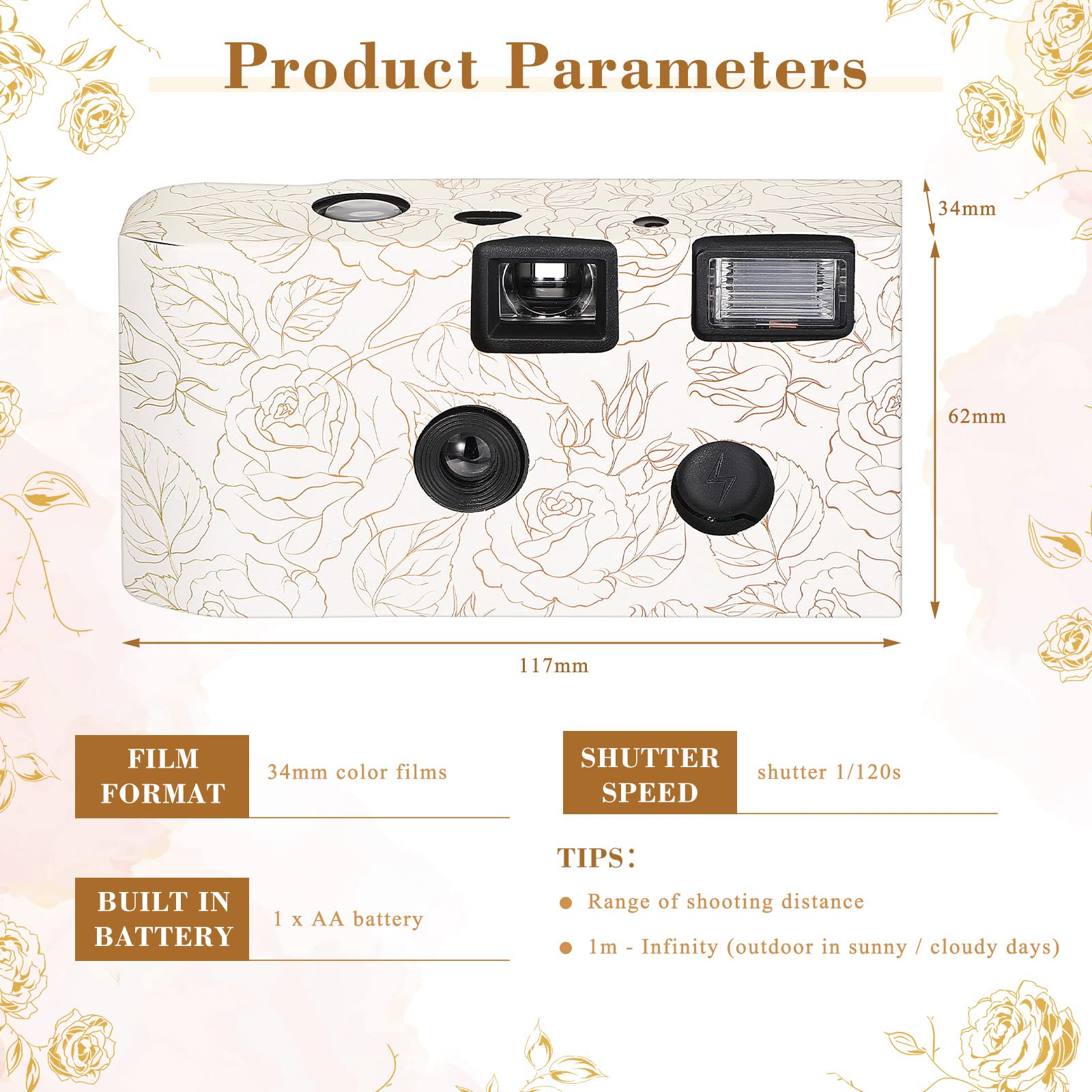 5 Pcs Disposable Camera For Wedding Bulk, Color Film Single Use Camera Bulk With Flash 34 Mm Disposable Cameras One Time Camera