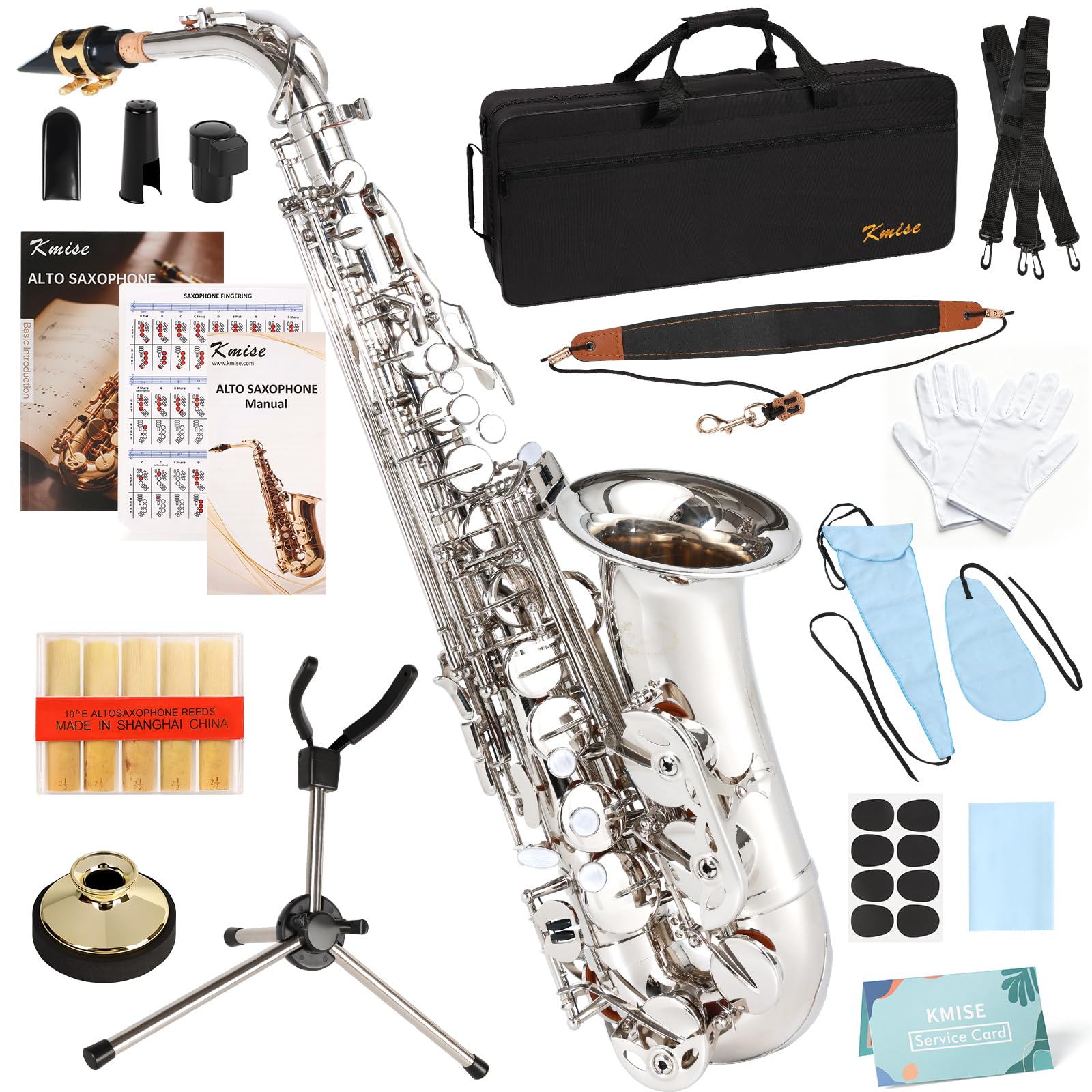 Kmise E Flat Alto Saxophone, Lightweight Saxophones for Students Beginner, Saxofon Full Kit with Portable Case, Sax Stand, Strap