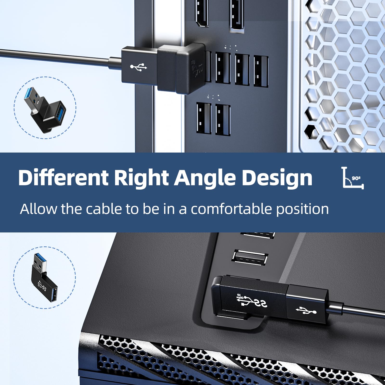 Duhesin 6 Pack 180 Degree & 90 Degree Usb 3.1 Adapter, Left And Right Angle Usb A Male To Female Extender Connector For Pc, Laptop, Usb A Car Charger, Surface Pro 7+, Raspberry Pi And More